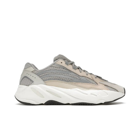 adidas Yeezy Boost 700 V2 Cream - Image 1 - Only at www.BallersClubKickz.com - Add style and luxury to your wardrobe with the adidas Yeezy 700 V2 Cream. Featuring a unique reflective upper, leather overlays, mesh underlays and the signature BOOST midsole, this silhouette is perfect for any stylish wardrobe.
