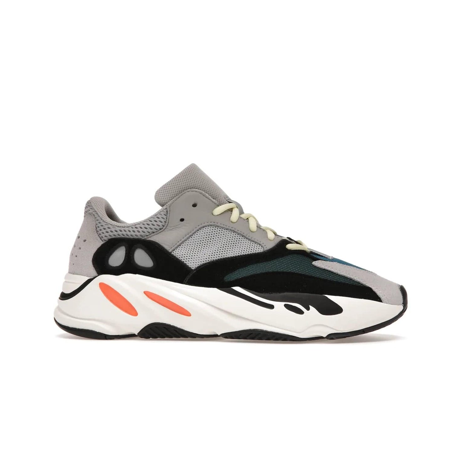 adidas Yeezy Boost 700 Wave Runner - Image 2 - Only at www.BallersClubKickz.com - Shop the iconic adidas Yeezy Boost 700 Wave Runner. Featuring grey mesh and leather upper, black suede overlays, teal mesh underlays, and signature Boost sole. Be bold & make a statement.