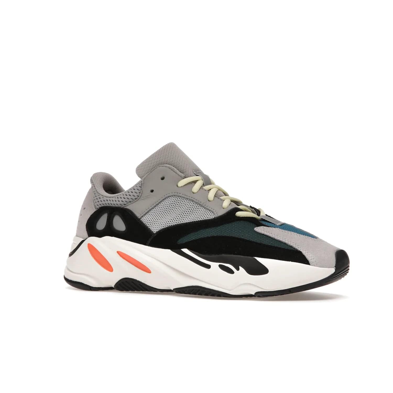 adidas Yeezy Boost 700 Wave Runner - Image 4 - Only at www.BallersClubKickz.com - Shop the iconic adidas Yeezy Boost 700 Wave Runner. Featuring grey mesh and leather upper, black suede overlays, teal mesh underlays, and signature Boost sole. Be bold & make a statement.