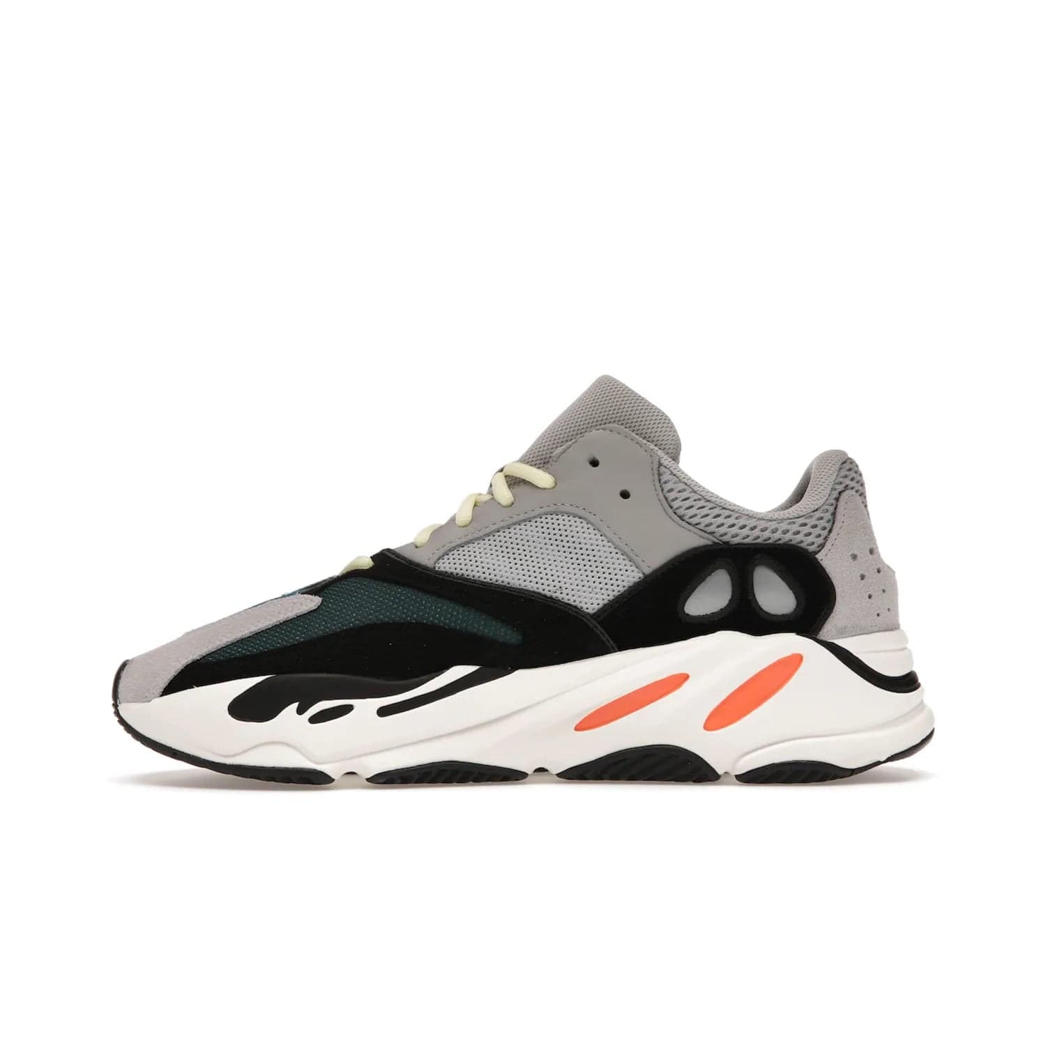 adidas Yeezy Boost 700 Wave Runner - Image 19 - Only at www.BallersClubKickz.com - Shop the iconic adidas Yeezy Boost 700 Wave Runner. Featuring grey mesh and leather upper, black suede overlays, teal mesh underlays, and signature Boost sole. Be bold & make a statement.