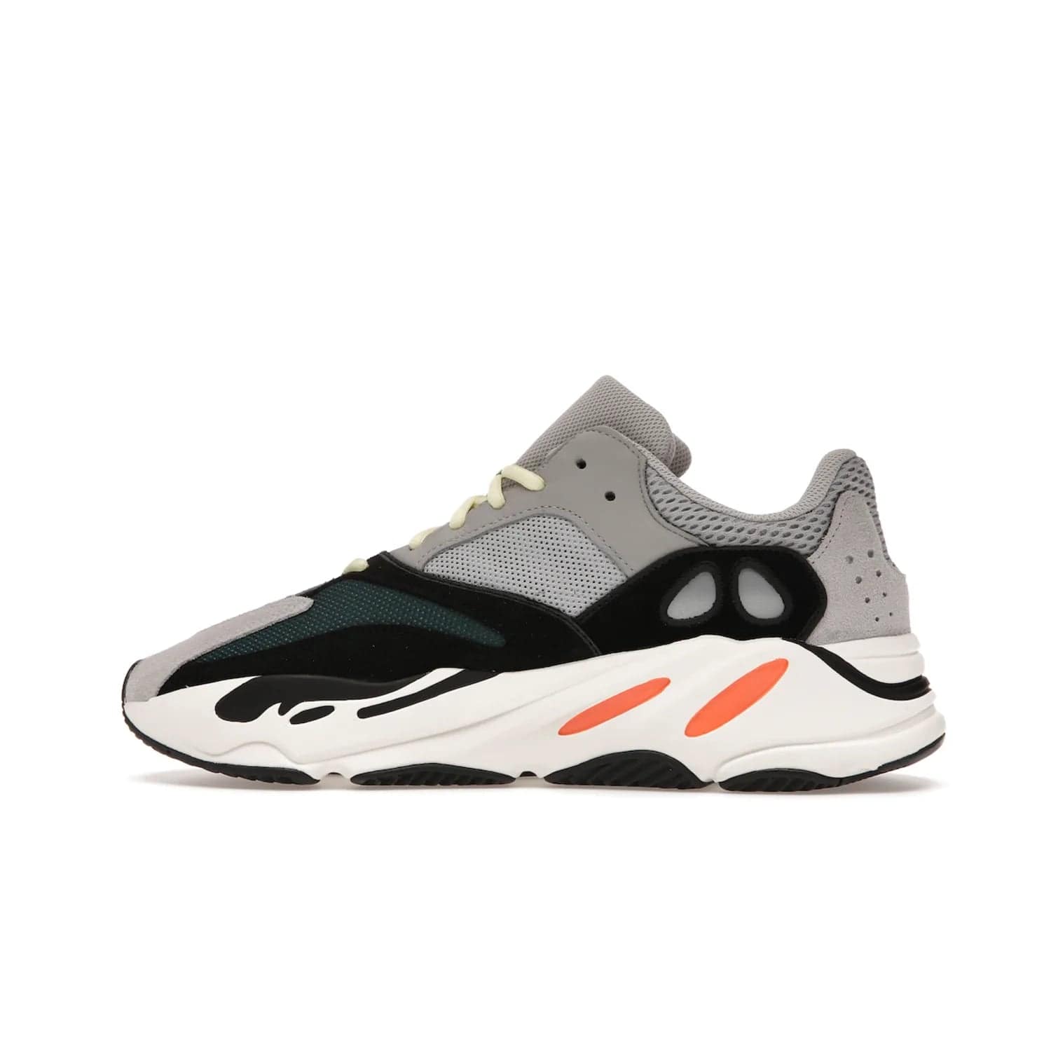 adidas Yeezy Boost 700 Wave Runner - Image 20 - Only at www.BallersClubKickz.com - Shop the iconic adidas Yeezy Boost 700 Wave Runner. Featuring grey mesh and leather upper, black suede overlays, teal mesh underlays, and signature Boost sole. Be bold & make a statement.