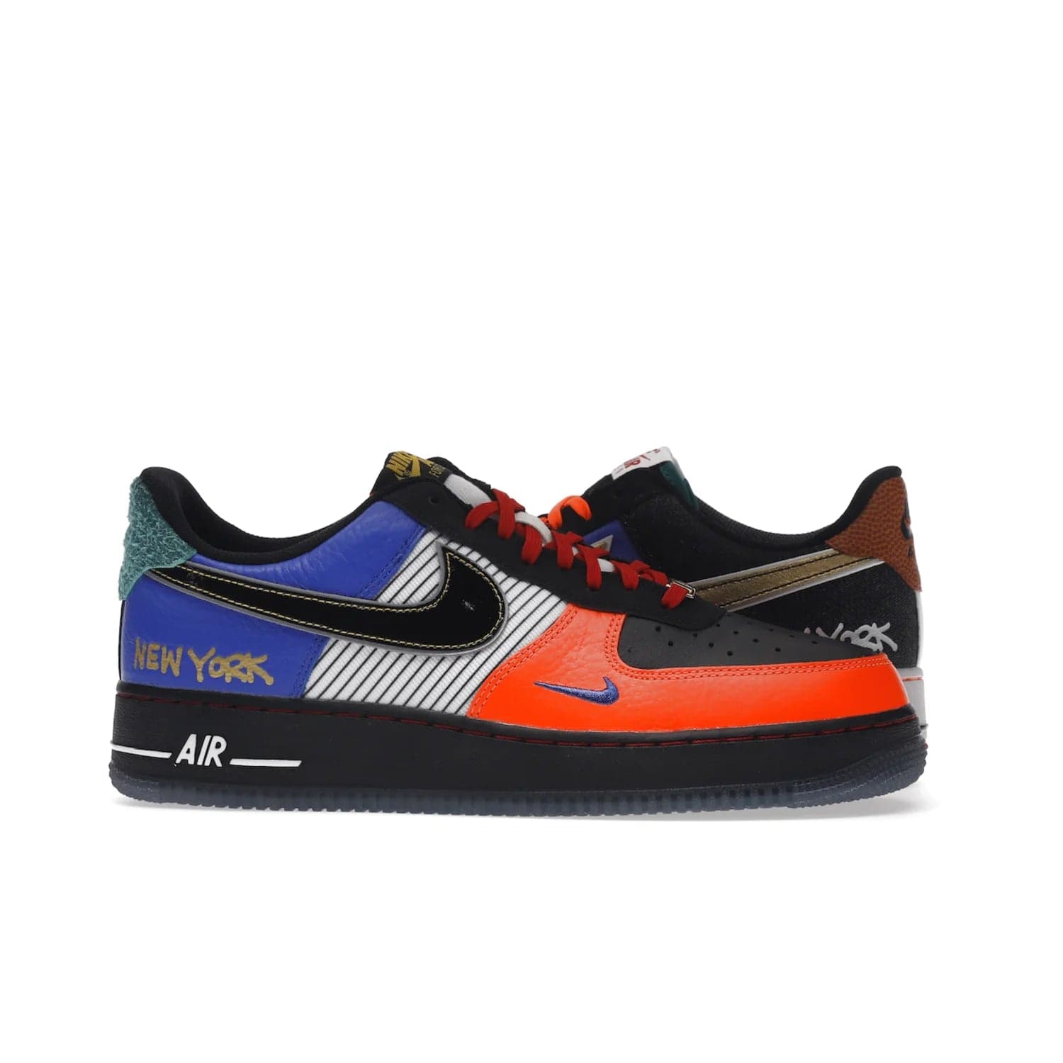 Nike Air Force 1 Low NYC City of Athletes - Image 2 - Only at www.BallersClubKickz.com - Grab the limited edition Nike Air Force 1 Low NYC City of Athletes. This unique design features a combination of leather, suede, denim and basketball synthetic rubber, plus the iconic white & black midsole with semi-translucent outsoles. Released in Oct 2019 - these eye-catching sneakers complete any look.
