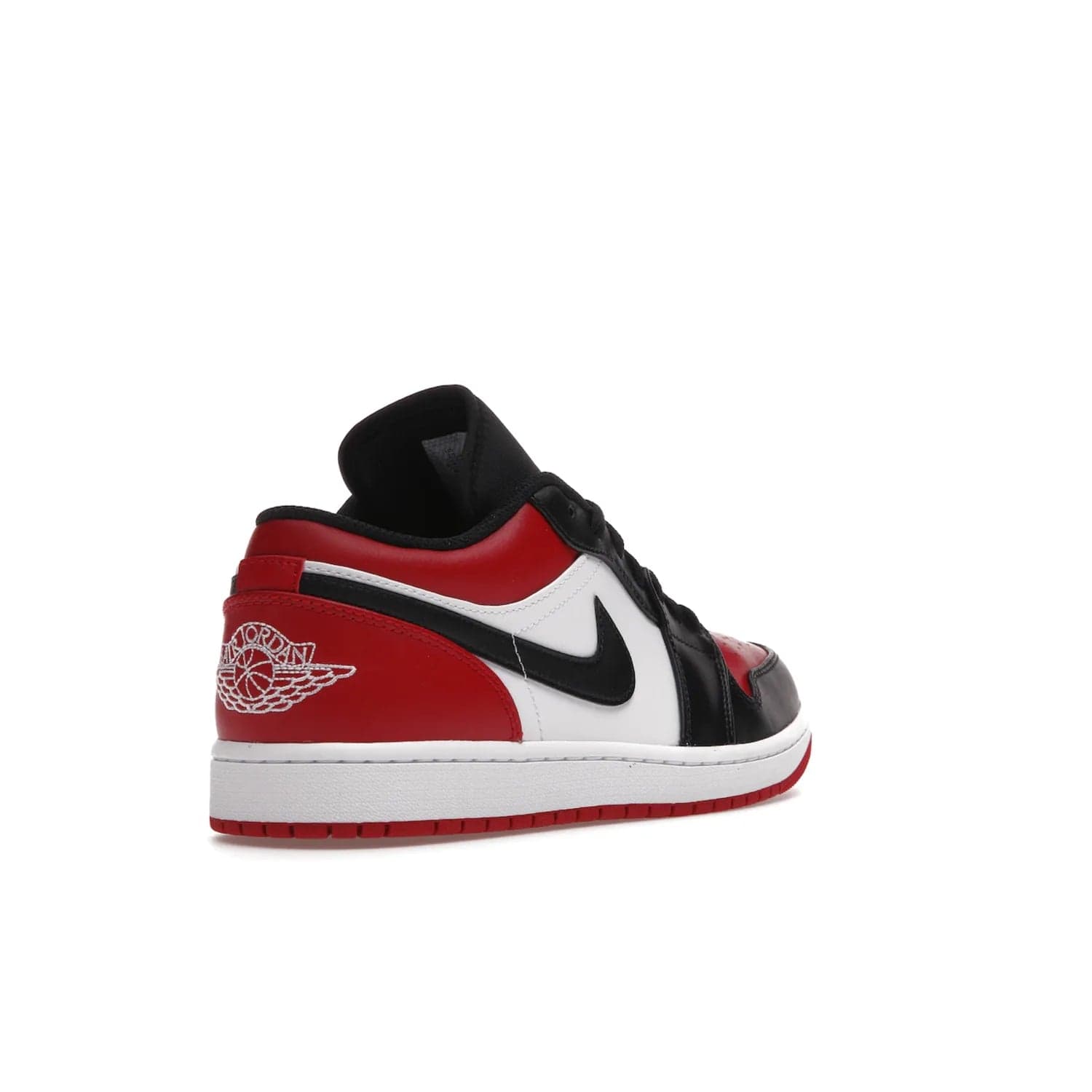 Jordan 1 Low Bred Toe - Image 32 - Only at www.BallersClubKickz.com - Step into the iconic Jordan 1 Retro. Mixing and matching of leather in red, black, and white makes for a unique colorway. Finished off with a Wing logo embroidery & Jumpman label. Comfortable and stylish at an affordable $100, the Jordan 1 Low Bred Toe is perfect for any true sneaker fan.