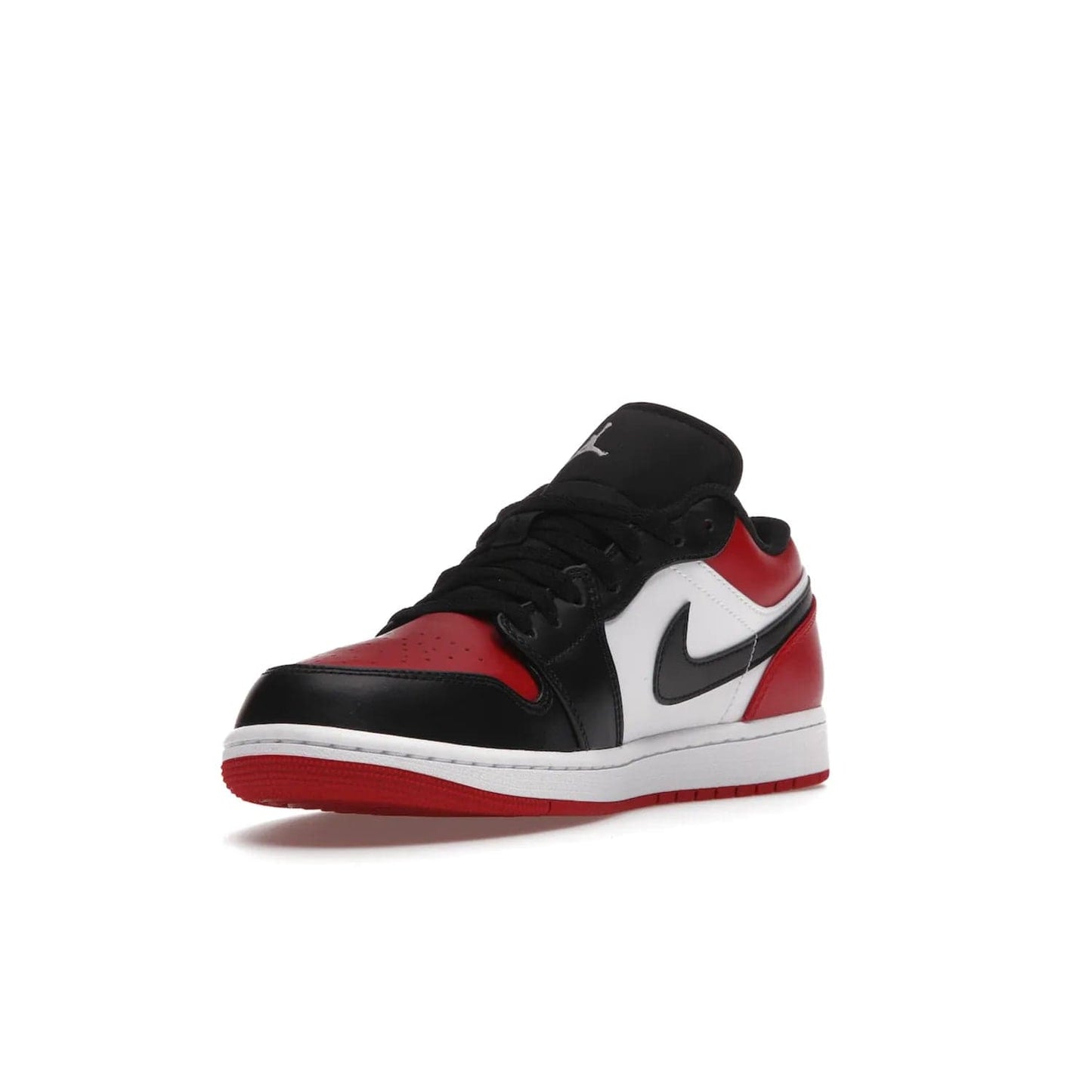 Jordan 1 Low Bred Toe - Image 14 - Only at www.BallersClubKickz.com - Step into the iconic Jordan 1 Retro. Mixing and matching of leather in red, black, and white makes for a unique colorway. Finished off with a Wing logo embroidery & Jumpman label. Comfortable and stylish at an affordable $100, the Jordan 1 Low Bred Toe is perfect for any true sneaker fan.
