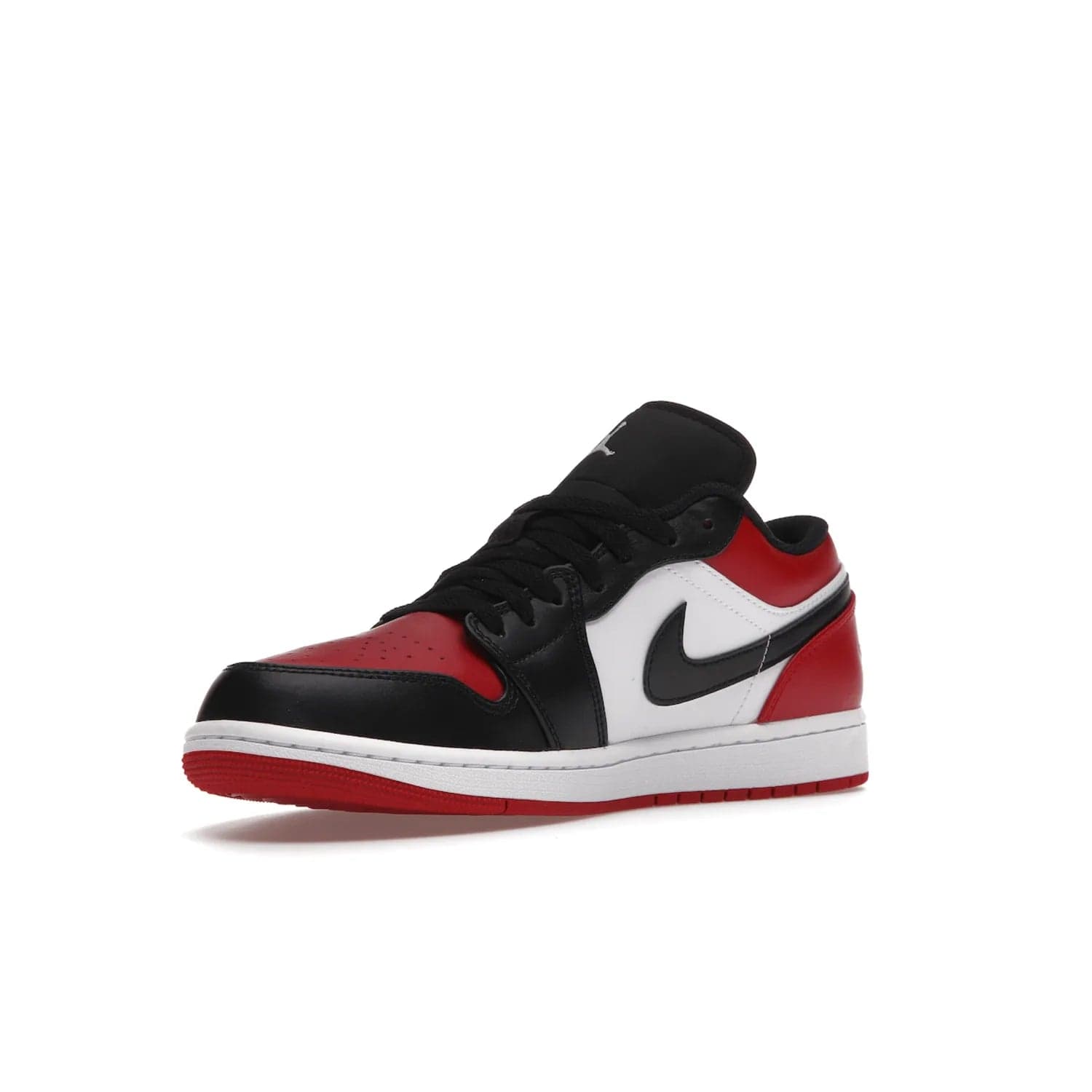 Jordan 1 Low Bred Toe - Image 15 - Only at www.BallersClubKickz.com - Step into the iconic Jordan 1 Retro. Mixing and matching of leather in red, black, and white makes for a unique colorway. Finished off with a Wing logo embroidery & Jumpman label. Comfortable and stylish at an affordable $100, the Jordan 1 Low Bred Toe is perfect for any true sneaker fan.