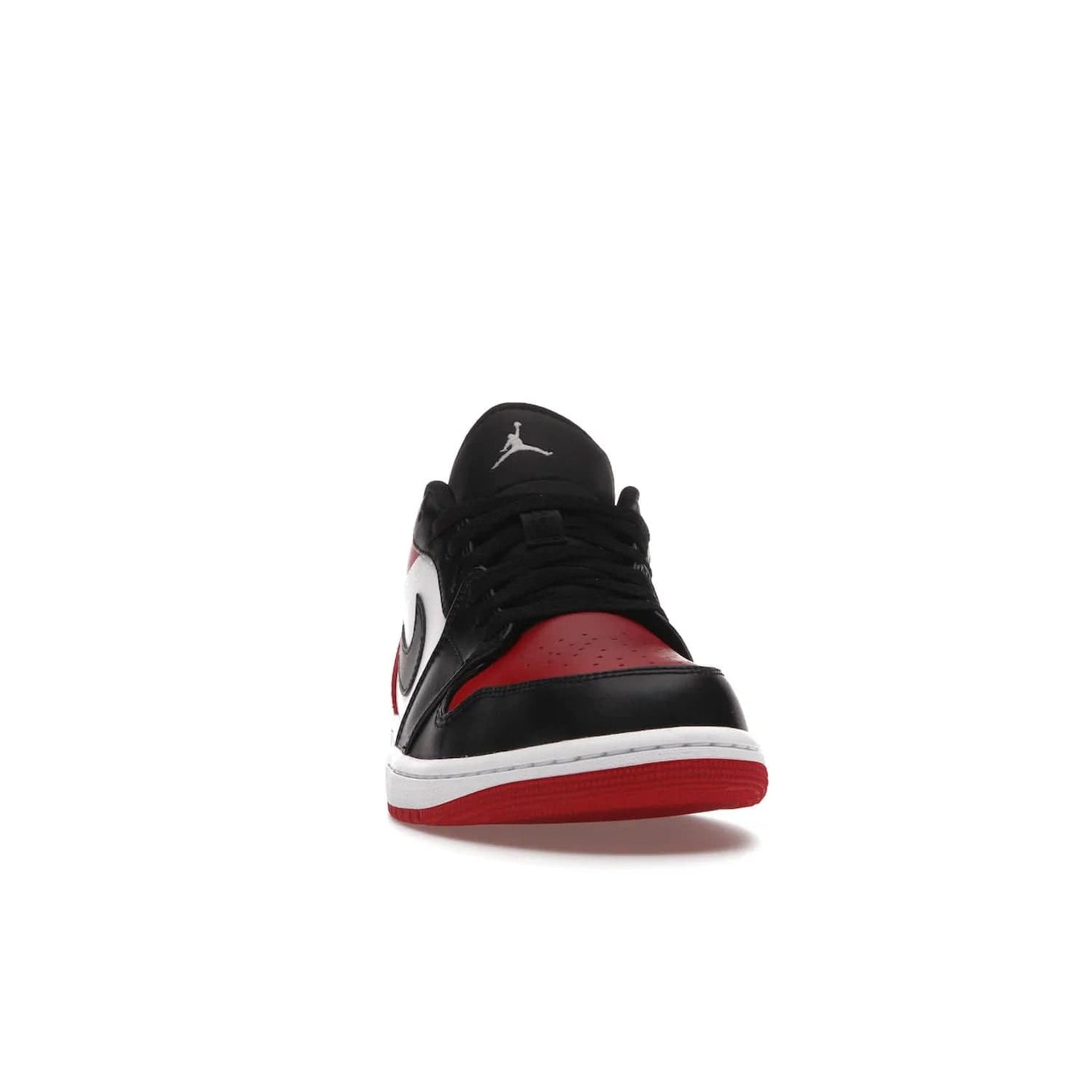 Jordan 1 Low Bred Toe - Image 9 - Only at www.BallersClubKickz.com - Step into the iconic Jordan 1 Retro. Mixing and matching of leather in red, black, and white makes for a unique colorway. Finished off with a Wing logo embroidery & Jumpman label. Comfortable and stylish at an affordable $100, the Jordan 1 Low Bred Toe is perfect for any true sneaker fan.