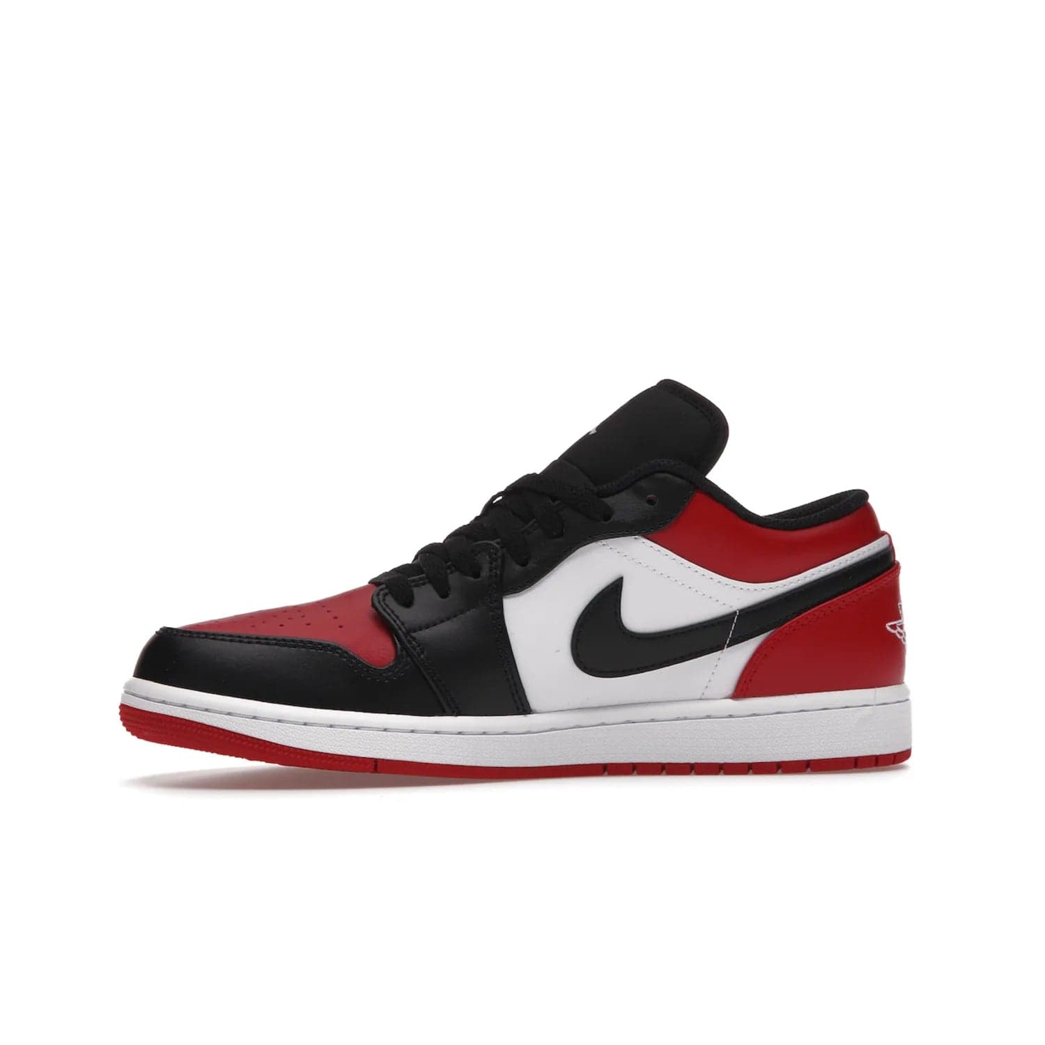 Jordan 1 Low Bred Toe - Image 18 - Only at www.BallersClubKickz.com - Step into the iconic Jordan 1 Retro. Mixing and matching of leather in red, black, and white makes for a unique colorway. Finished off with a Wing logo embroidery & Jumpman label. Comfortable and stylish at an affordable $100, the Jordan 1 Low Bred Toe is perfect for any true sneaker fan.