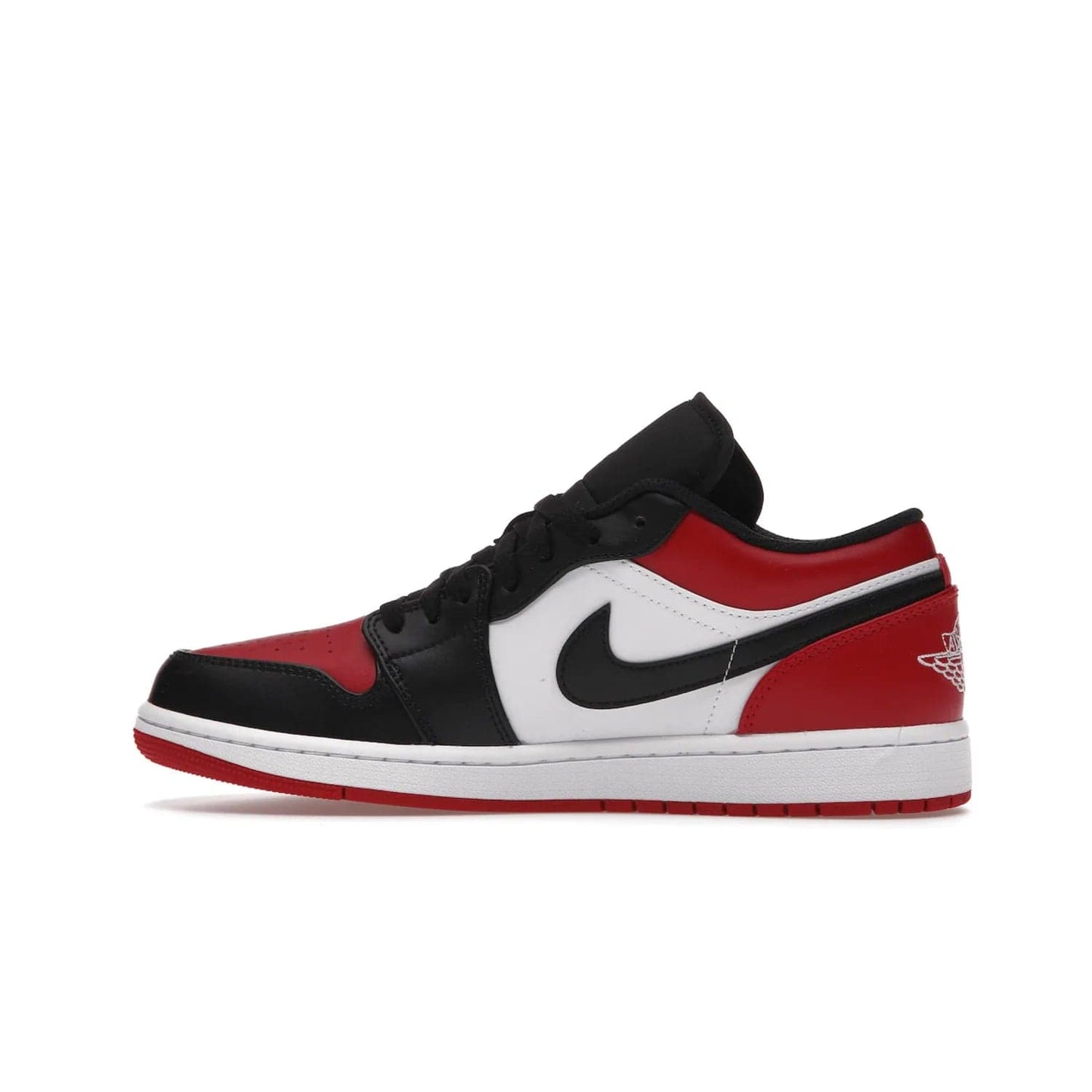 Jordan 1 Low Bred Toe - Image 20 - Only at www.BallersClubKickz.com - Step into the iconic Jordan 1 Retro. Mixing and matching of leather in red, black, and white makes for a unique colorway. Finished off with a Wing logo embroidery & Jumpman label. Comfortable and stylish at an affordable $100, the Jordan 1 Low Bred Toe is perfect for any true sneaker fan.