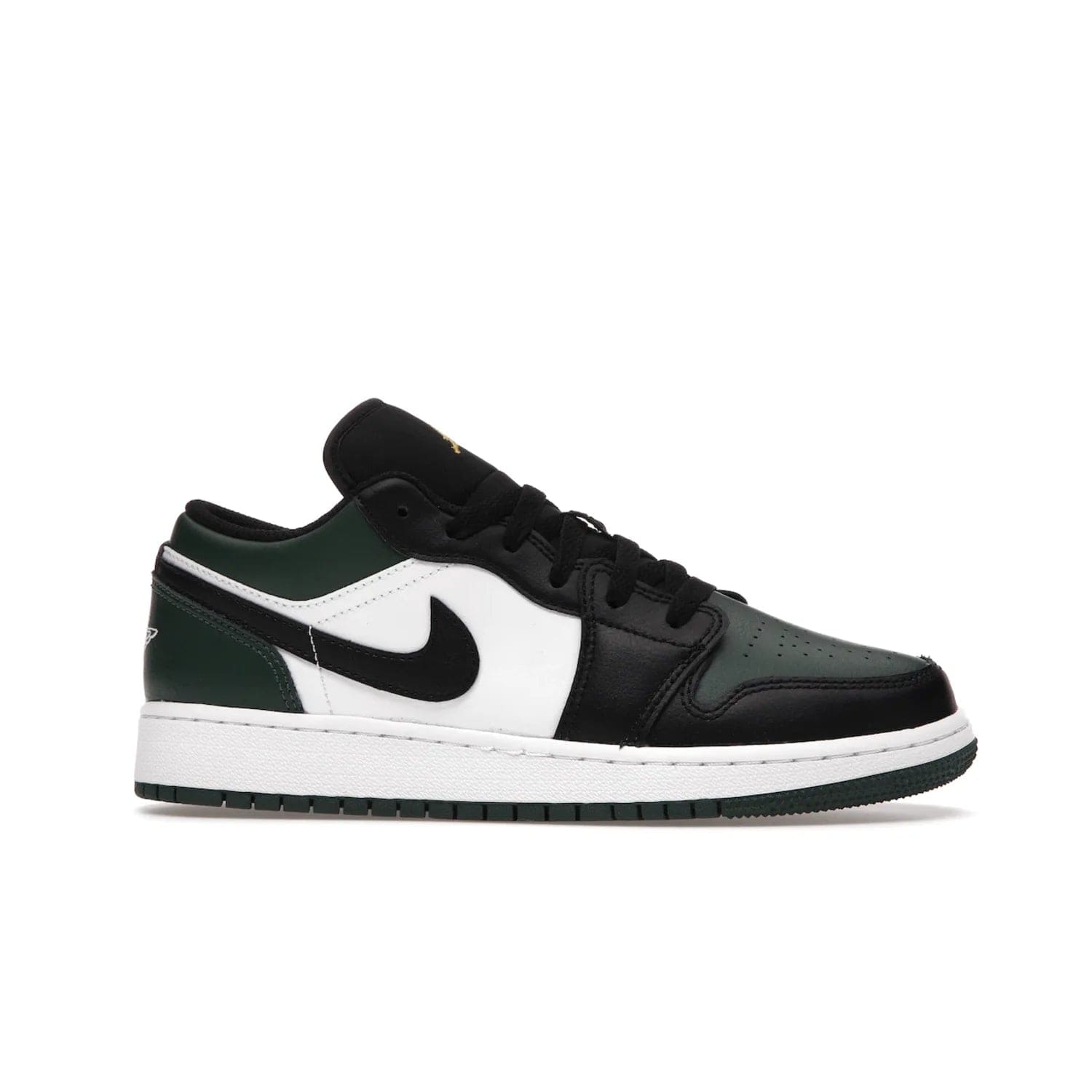 Jordan 1 Low Green Toe (GS) - Image 2 - Only at www.BallersClubKickz.com - Get the perfect low cut Jordans. Shop the Air Jordan 1 Low Noble Green GS shoes with its unique colorway and stencil Jumpman logo. Available October 2021.