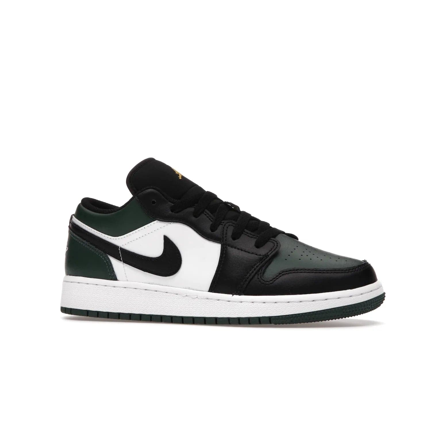 Jordan 1 Low Green Toe (GS) - Image 3 - Only at www.BallersClubKickz.com - Get the perfect low cut Jordans. Shop the Air Jordan 1 Low Noble Green GS shoes with its unique colorway and stencil Jumpman logo. Available October 2021.