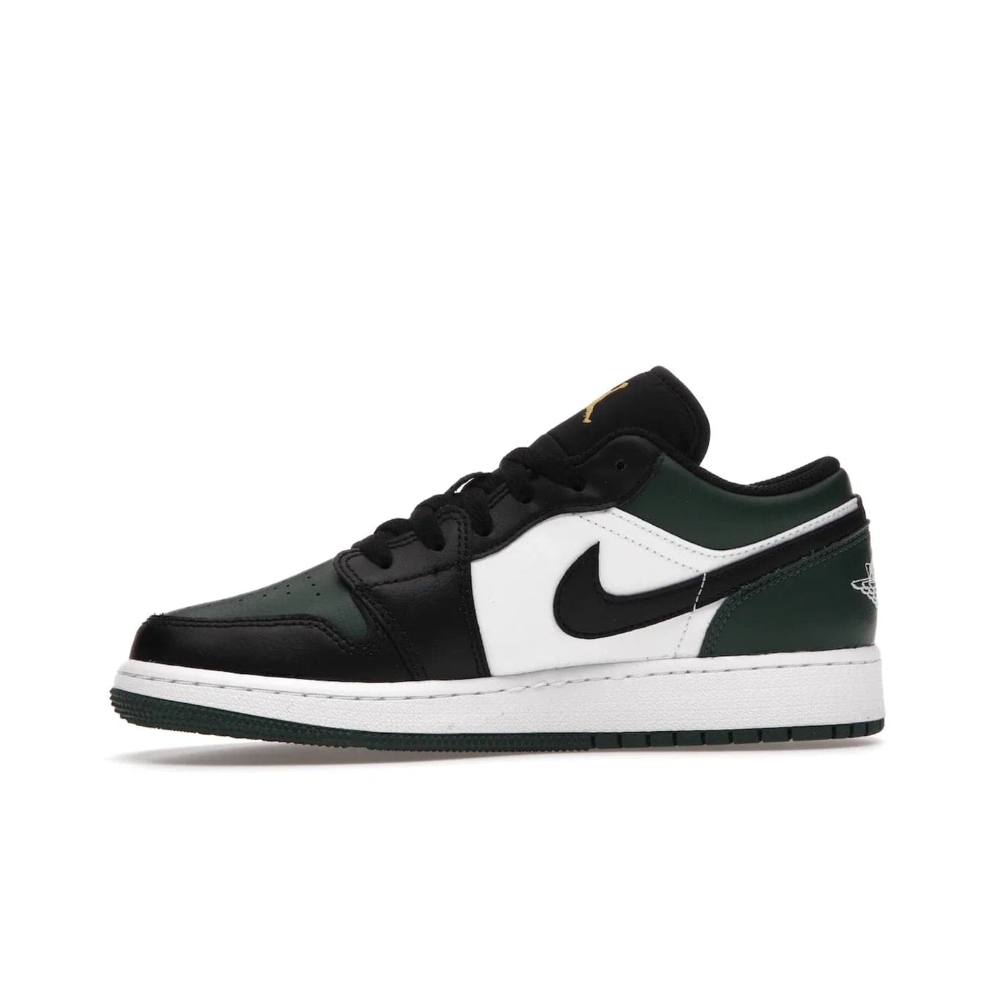 Jordan 1 Low Green Toe (GS) - Image 18 - Only at www.BallersClubKickz.com - Get the perfect low cut Jordans. Shop the Air Jordan 1 Low Noble Green GS shoes with its unique colorway and stencil Jumpman logo. Available October 2021.