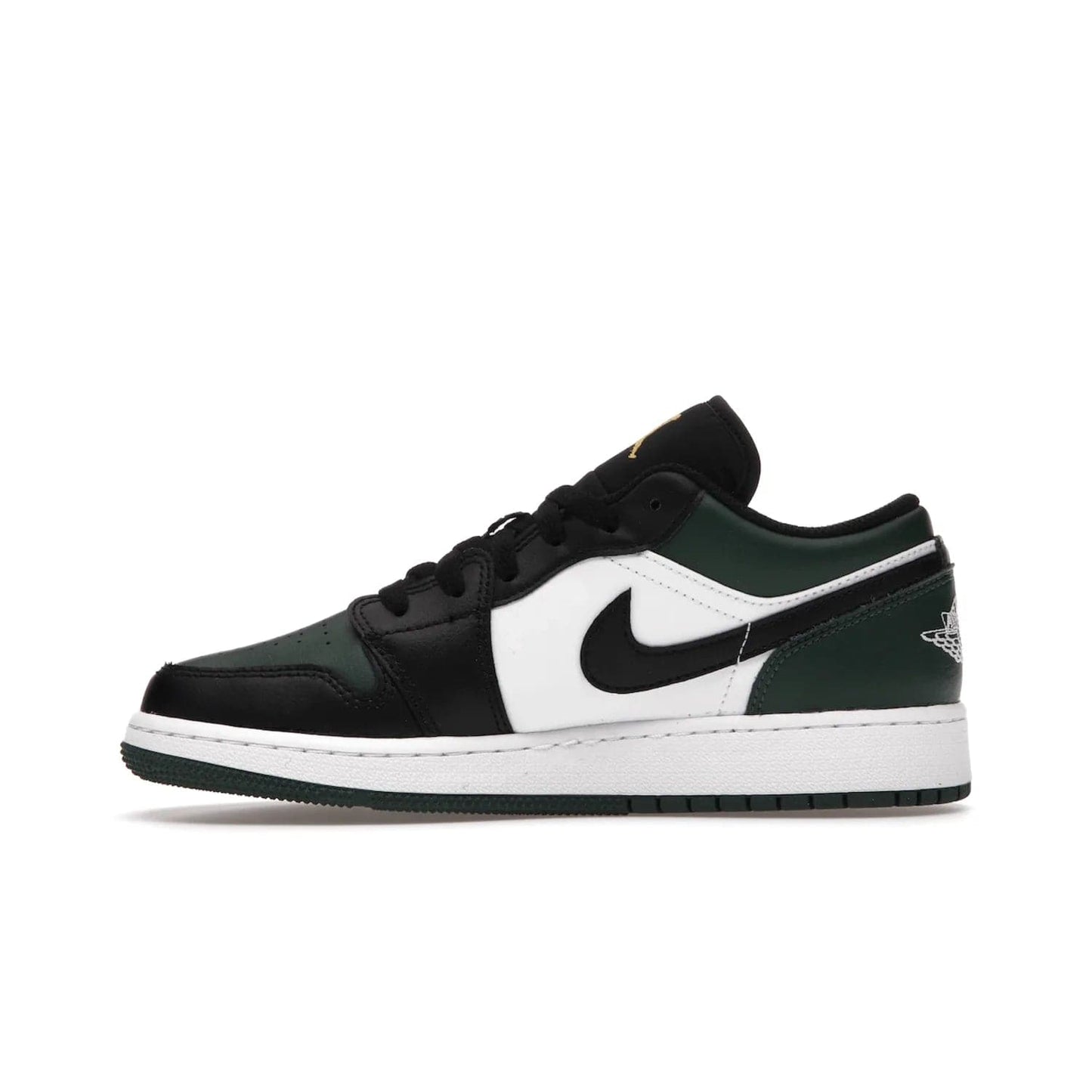 Jordan 1 Low Green Toe (GS) - Image 19 - Only at www.BallersClubKickz.com - Get the perfect low cut Jordans. Shop the Air Jordan 1 Low Noble Green GS shoes with its unique colorway and stencil Jumpman logo. Available October 2021.