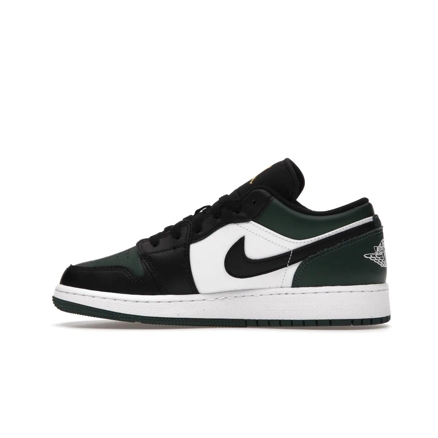 Jordan 1 Low Green Toe (GS) - Image 20 - Only at www.BallersClubKickz.com - Get the perfect low cut Jordans. Shop the Air Jordan 1 Low Noble Green GS shoes with its unique colorway and stencil Jumpman logo. Available October 2021.