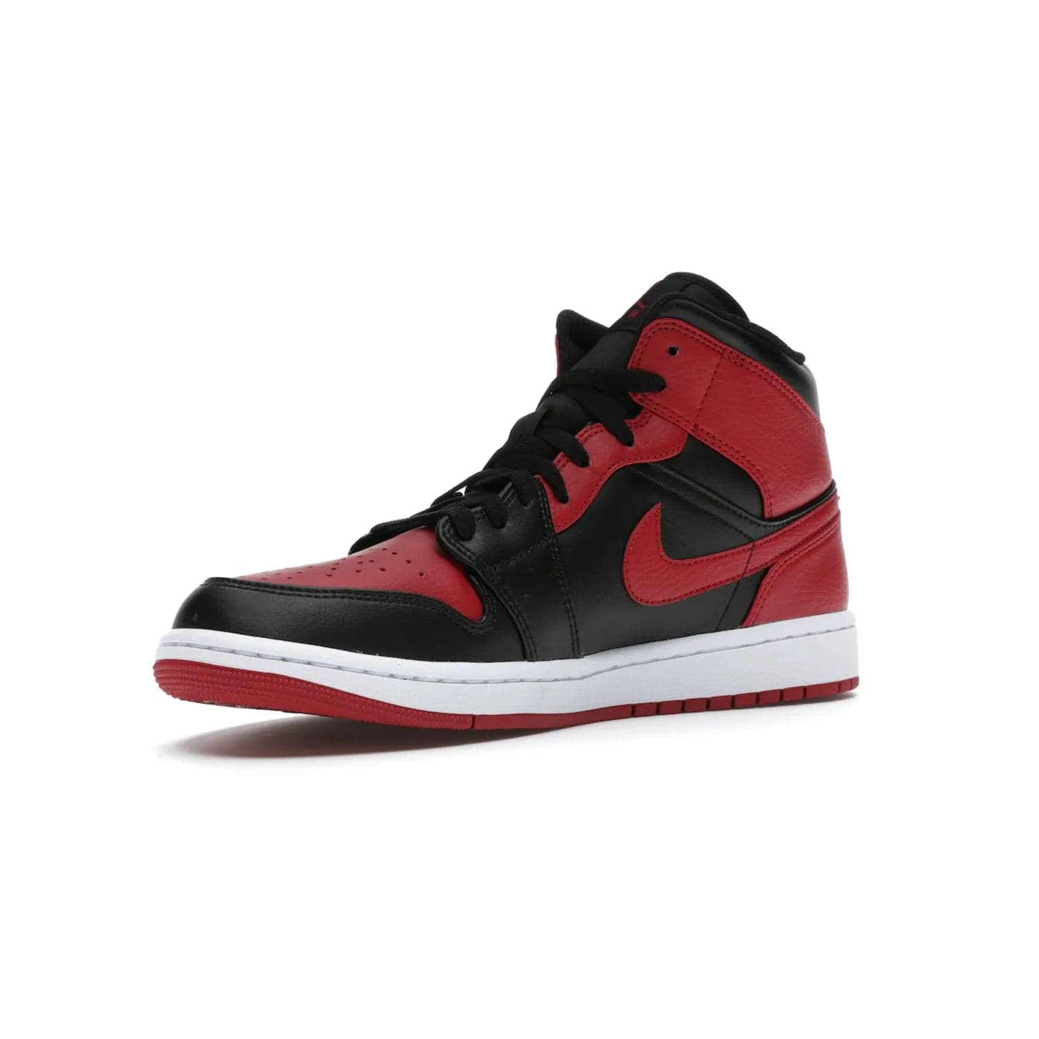 Jordan 1 Mid Banned (2020) - Image 15 - Only at www.BallersClubKickz.com - The Air Jordan 1 Mid Banned (2020) brings a modern twist to the classic Banned colorway. Features full-grain black and red leather uppers, red leather around the toe, collar, heel, & Swoosh. Release November 2021 for $110.