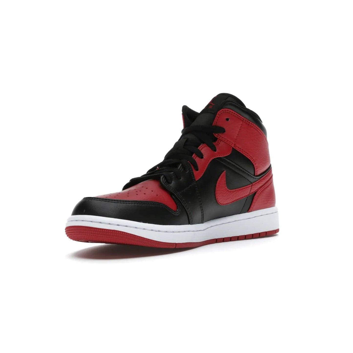 Jordan 1 Mid Banned (2020) - Image 14 - Only at www.BallersClubKickz.com - The Air Jordan 1 Mid Banned (2020) brings a modern twist to the classic Banned colorway. Features full-grain black and red leather uppers, red leather around the toe, collar, heel, & Swoosh. Release November 2021 for $110.