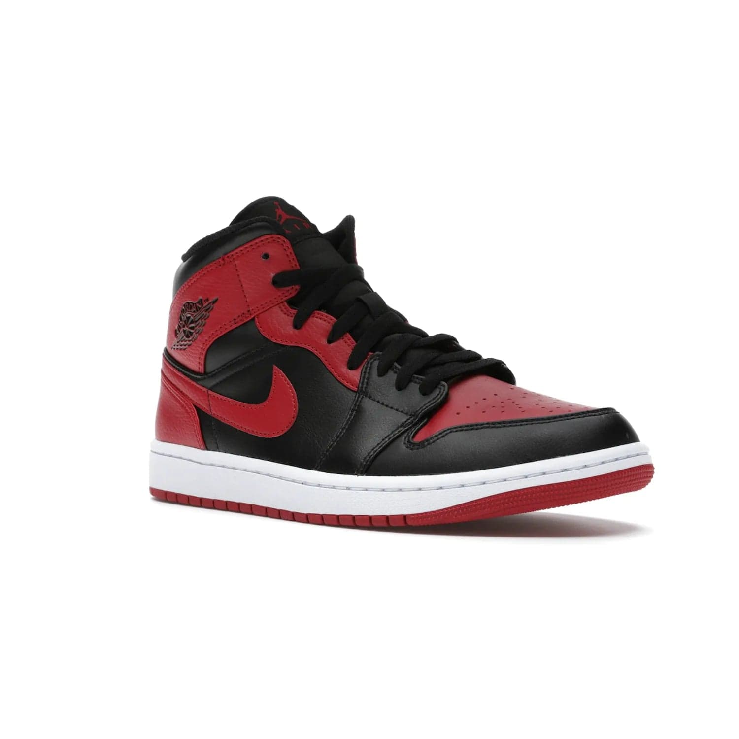 Jordan 1 Mid Banned (2020) - Image 5 - Only at www.BallersClubKickz.com - The Air Jordan 1 Mid Banned (2020) brings a modern twist to the classic Banned colorway. Features full-grain black and red leather uppers, red leather around the toe, collar, heel, & Swoosh. Release November 2021 for $110.