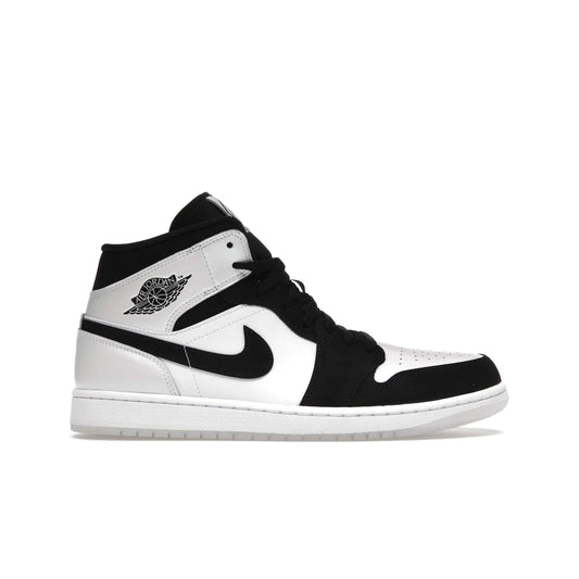 Jordan 1 Mid Diamond Shorts - Image 1 - Only at www.BallersClubKickz.com - Classic style for any occasion. Air Jordan 1 Mid Diamond shorts with white leather upper, black Durabuck overlays, Wings logo, Jumpman woven label and semi-translucent outsoles.