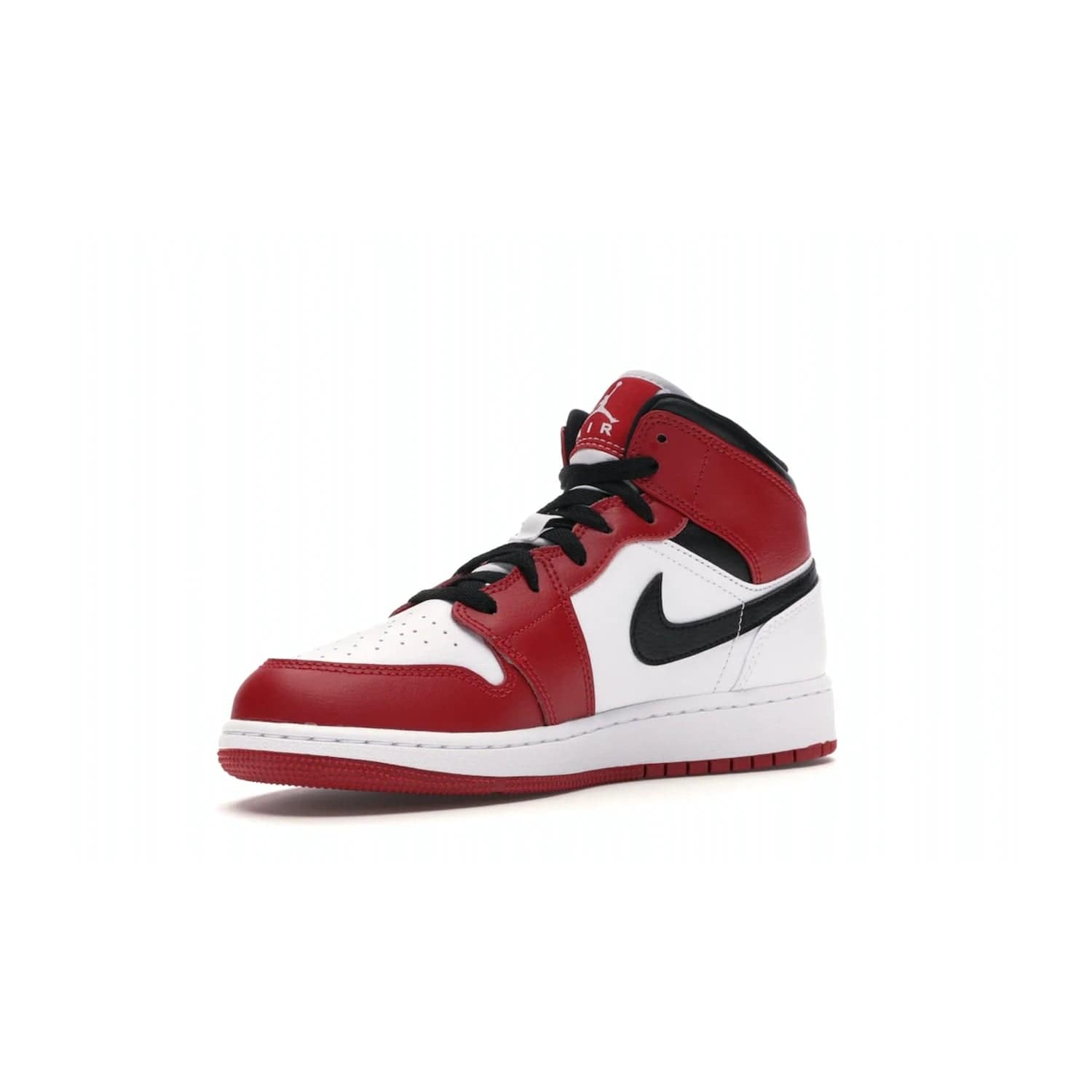 Jordan 1 Mid Chicago (2020) (GS) - Image 15 - Only at www.BallersClubKickz.com - The Kids Air Jordan 1 Mid Chicago 2020 is a stylish sneaker with classic Jordan features. White, red and black color scheme with iconic Wings and Swoosh logos, padded ankle support, white midsole with Air tech and black cotton laces. Sure to become an instant classic. July 2020 release.