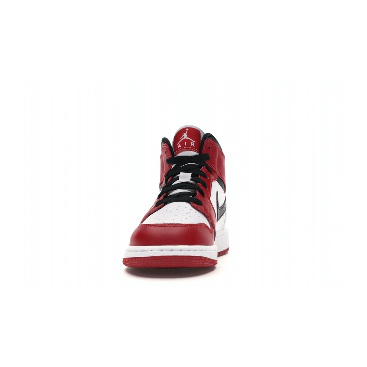 Jordan 1 Mid Chicago (2020) (GS) - Image 11 - Only at www.BallersClubKickz.com - The Kids Air Jordan 1 Mid Chicago 2020 is a stylish sneaker with classic Jordan features. White, red and black color scheme with iconic Wings and Swoosh logos, padded ankle support, white midsole with Air tech and black cotton laces. Sure to become an instant classic. July 2020 release.