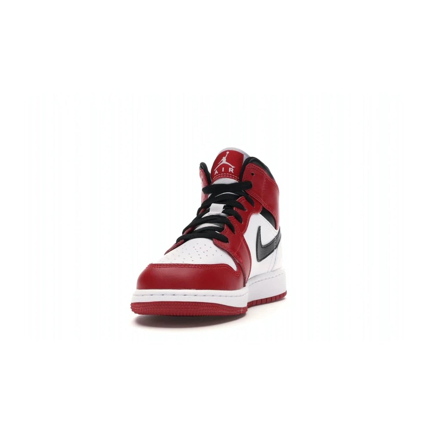 Jordan 1 Mid Chicago (2020) (GS) - Image 12 - Only at www.BallersClubKickz.com - The Kids Air Jordan 1 Mid Chicago 2020 is a stylish sneaker with classic Jordan features. White, red and black color scheme with iconic Wings and Swoosh logos, padded ankle support, white midsole with Air tech and black cotton laces. Sure to become an instant classic. July 2020 release.