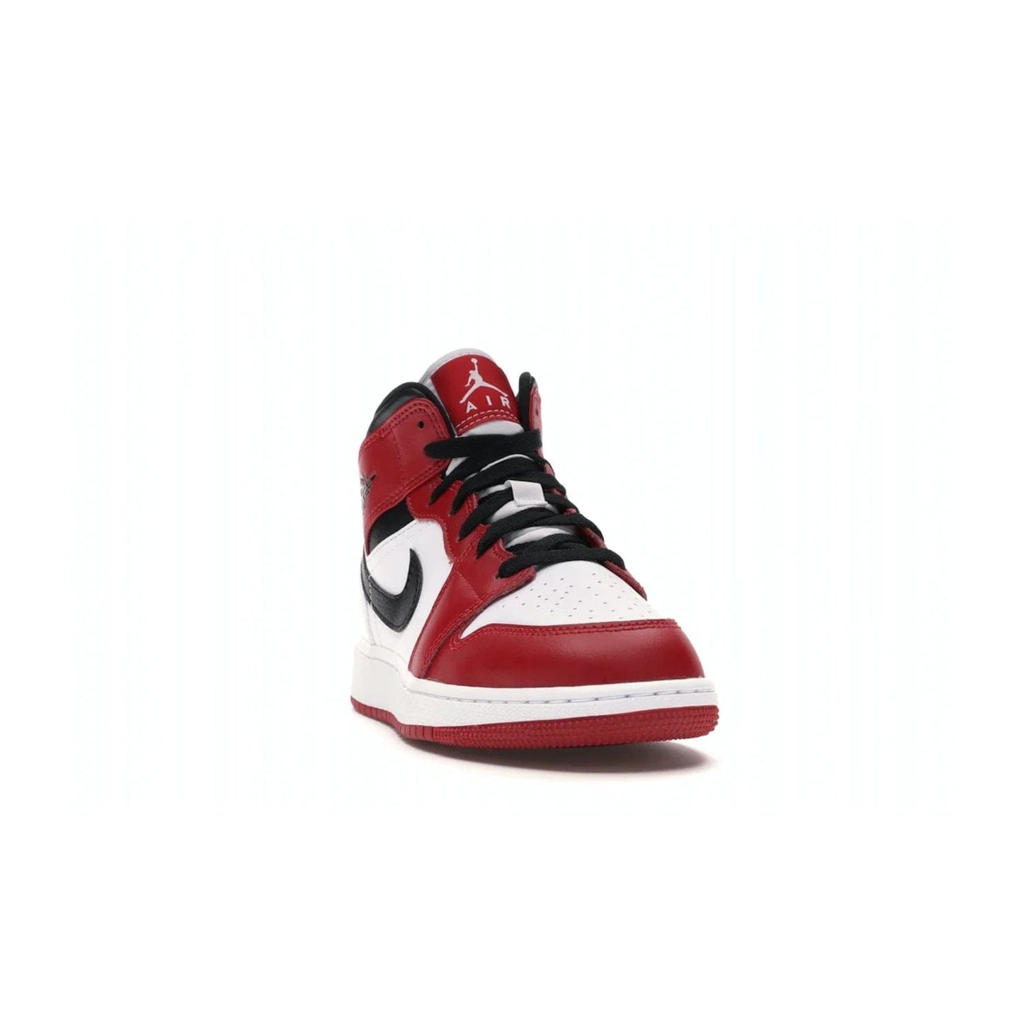 Jordan 1 Mid Chicago (2020) (GS) - Image 8 - Only at www.BallersClubKickz.com - The Kids Air Jordan 1 Mid Chicago 2020 is a stylish sneaker with classic Jordan features. White, red and black color scheme with iconic Wings and Swoosh logos, padded ankle support, white midsole with Air tech and black cotton laces. Sure to become an instant classic. July 2020 release.