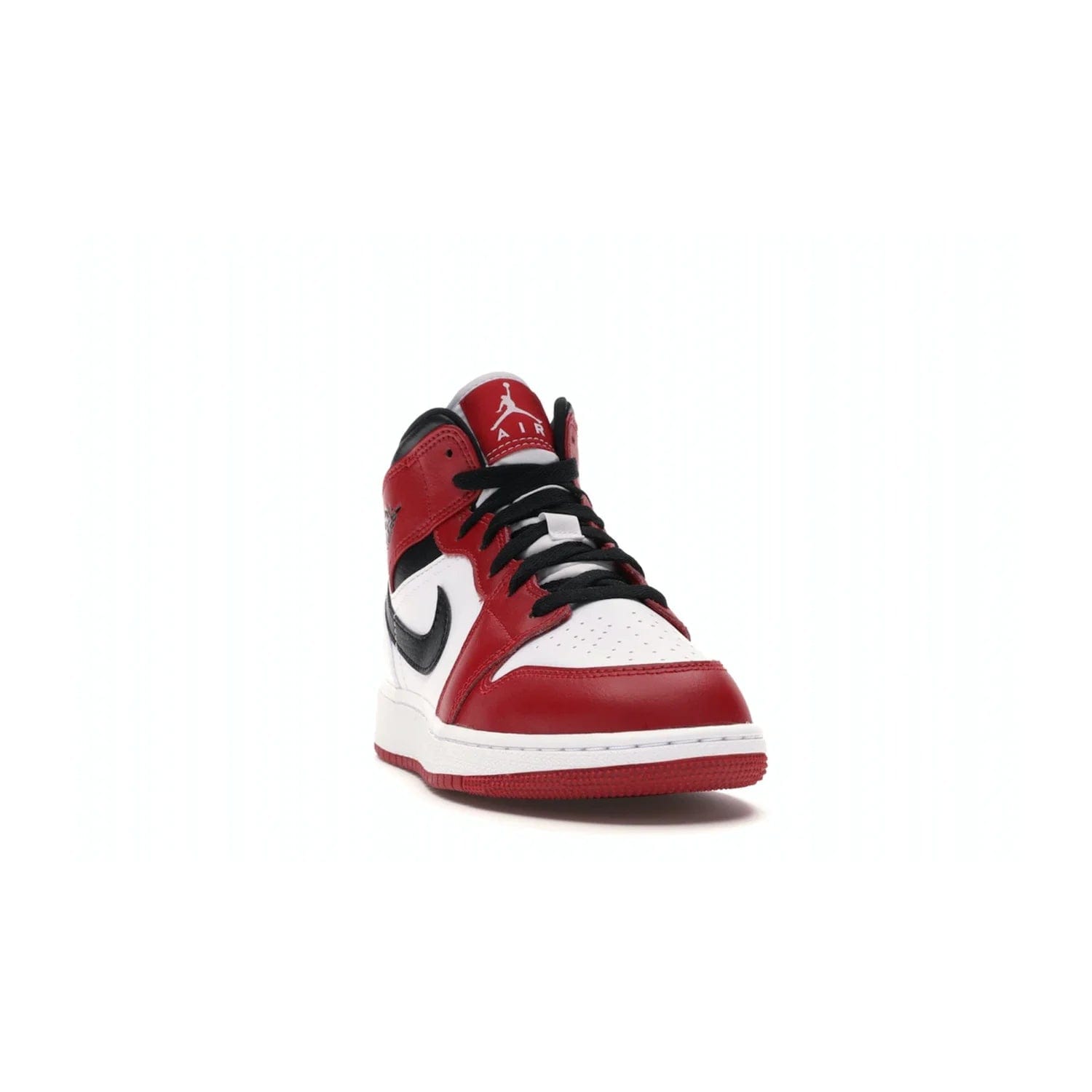 Jordan 1 Mid Chicago (2020) (GS) - Image 8 - Only at www.BallersClubKickz.com - The Kids Air Jordan 1 Mid Chicago 2020 is a stylish sneaker with classic Jordan features. White, red and black color scheme with iconic Wings and Swoosh logos, padded ankle support, white midsole with Air tech and black cotton laces. Sure to become an instant classic. July 2020 release.