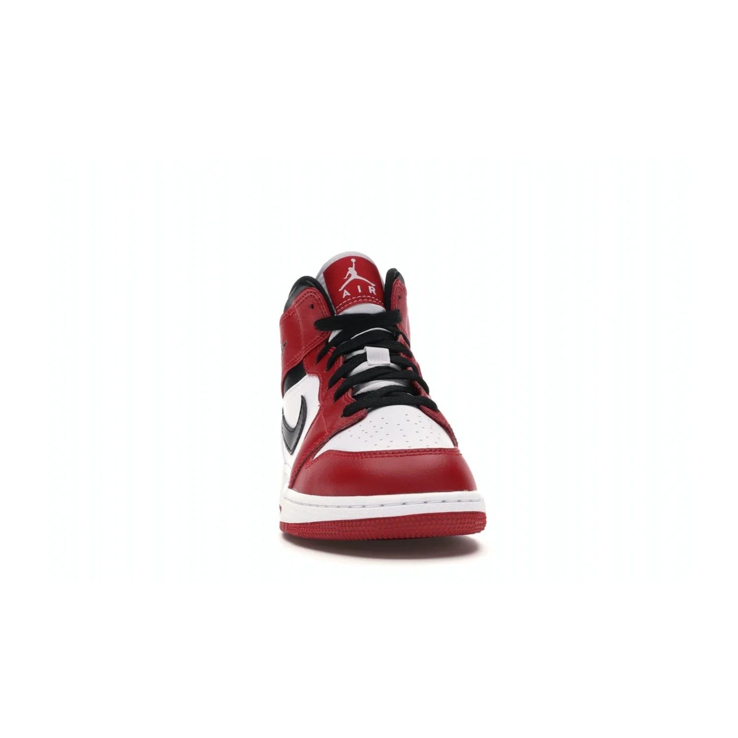 Jordan 1 Mid Chicago (2020) (GS) - Image 9 - Only at www.BallersClubKickz.com - The Kids Air Jordan 1 Mid Chicago 2020 is a stylish sneaker with classic Jordan features. White, red and black color scheme with iconic Wings and Swoosh logos, padded ankle support, white midsole with Air tech and black cotton laces. Sure to become an instant classic. July 2020 release.