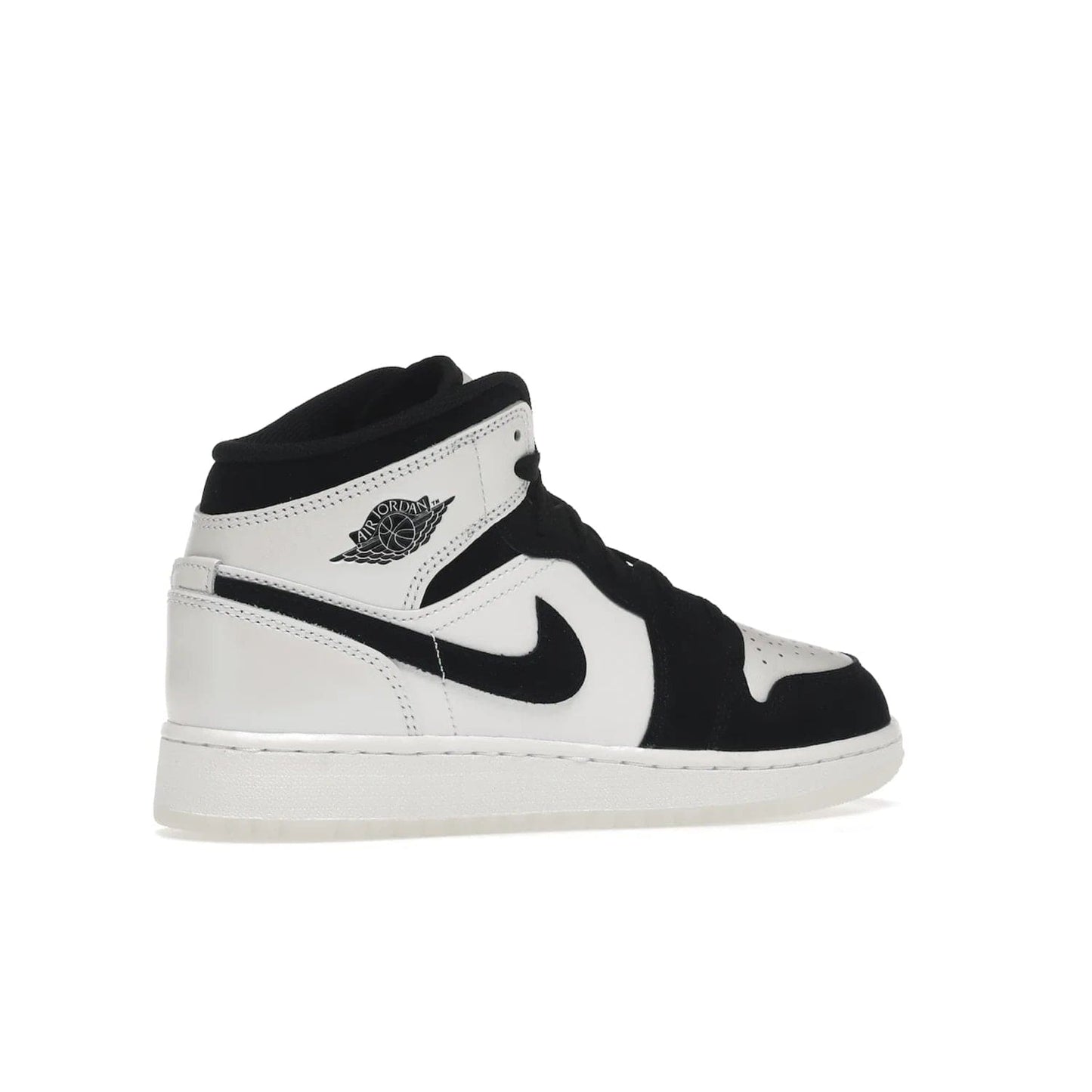 Jordan 1 Mid Diamond Shorts (GS) - Image 34 - Only at www.BallersClubKickz.com - Get the Jordan 1 Mid Diamond Shorts GS on 9th Feb 2022! Features a white, black & suede design with nylon tongue, stamped wings logo, rubber midsole & outsole. Only $100!
