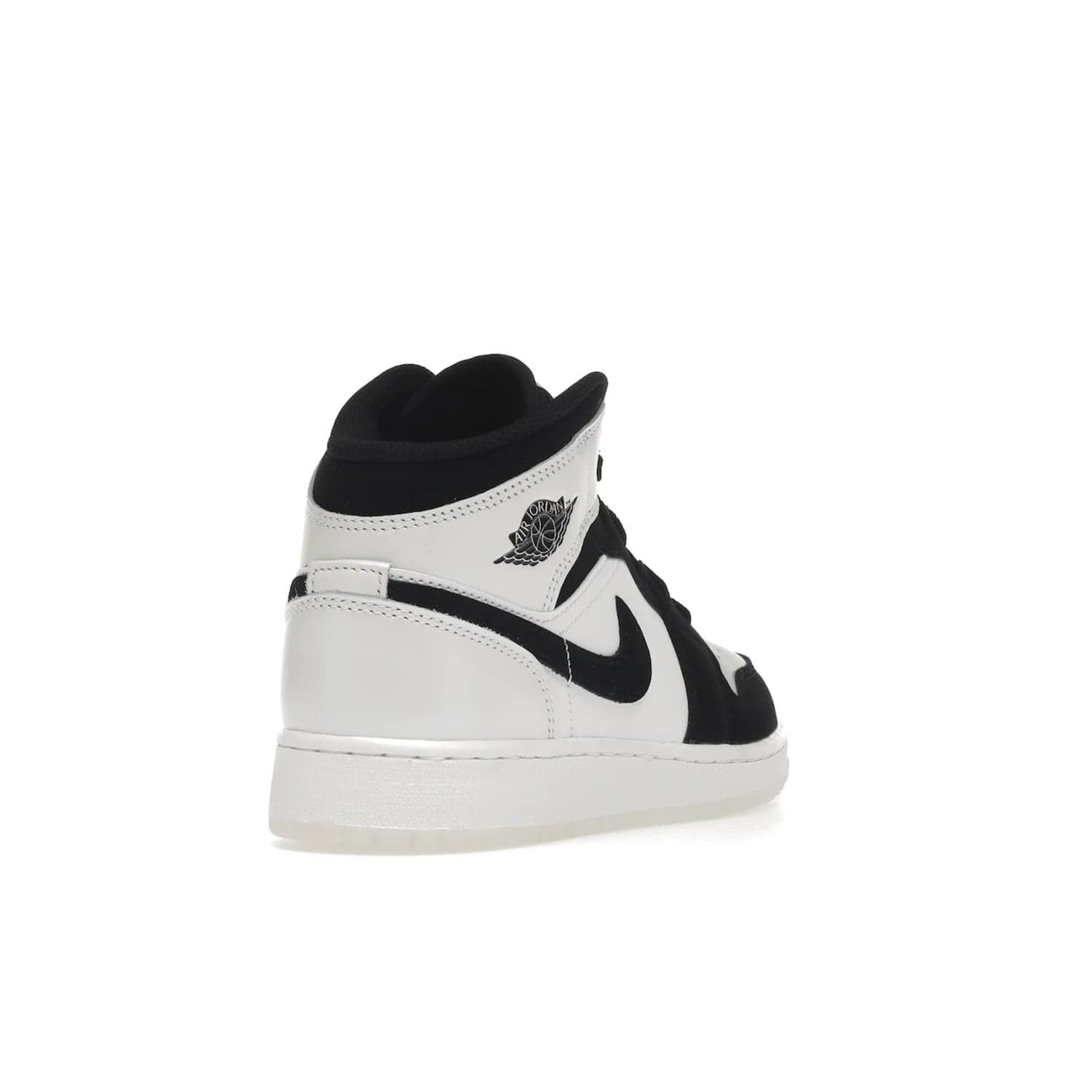 Jordan 1 Mid Diamond Shorts (GS) - Image 31 - Only at www.BallersClubKickz.com - Get the Jordan 1 Mid Diamond Shorts GS on 9th Feb 2022! Features a white, black & suede design with nylon tongue, stamped wings logo, rubber midsole & outsole. Only $100!