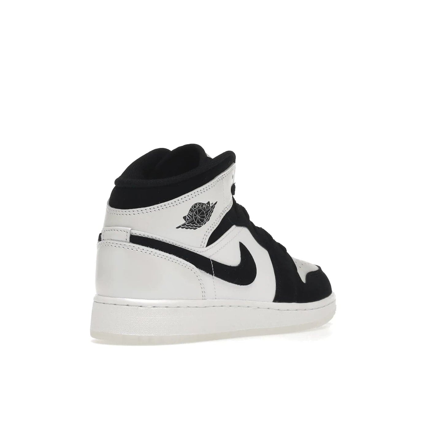 Jordan 1 Mid Diamond Shorts (GS) - Image 32 - Only at www.BallersClubKickz.com - Get the Jordan 1 Mid Diamond Shorts GS on 9th Feb 2022! Features a white, black & suede design with nylon tongue, stamped wings logo, rubber midsole & outsole. Only $100!