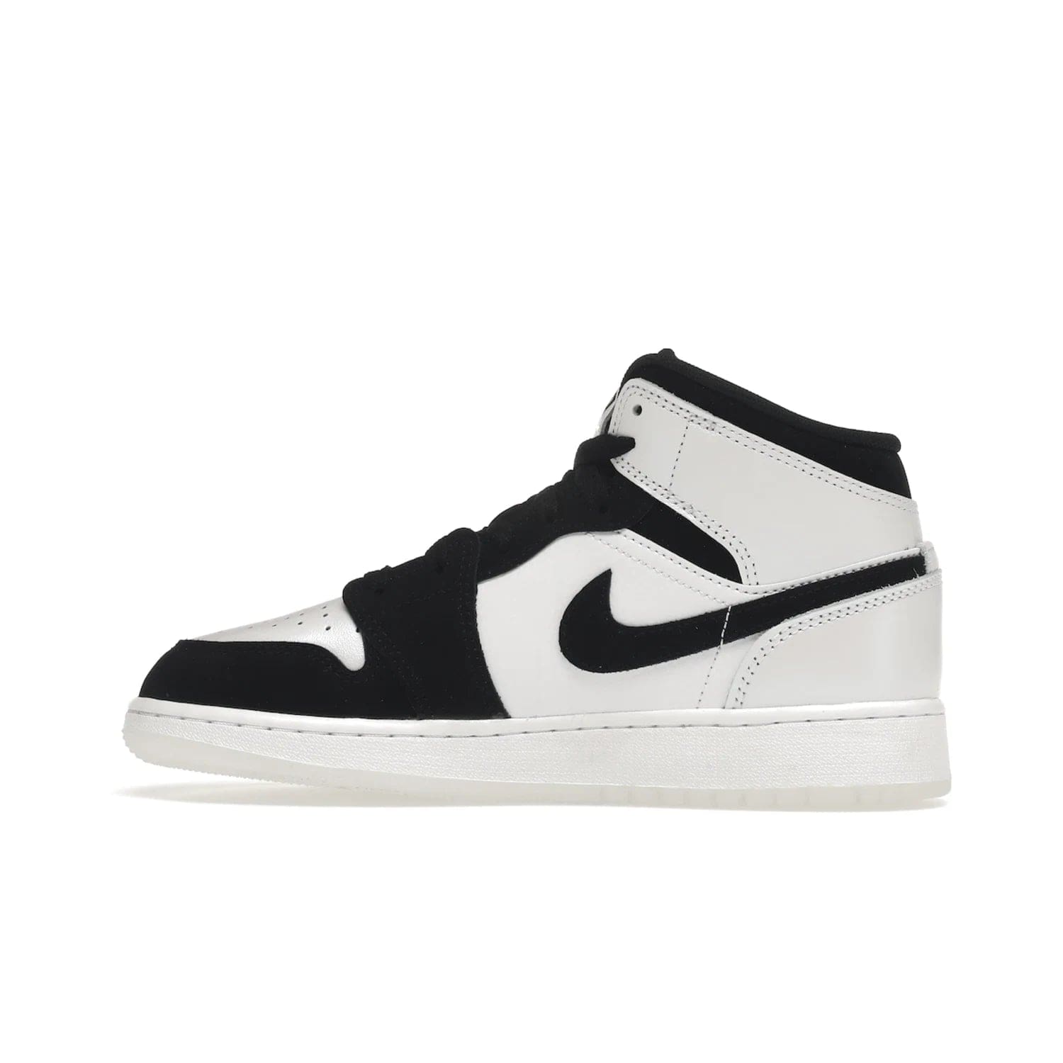 Jordan 1 Mid Diamond Shorts (GS) - Image 20 - Only at www.BallersClubKickz.com - Get the Jordan 1 Mid Diamond Shorts GS on 9th Feb 2022! Features a white, black & suede design with nylon tongue, stamped wings logo, rubber midsole & outsole. Only $100!