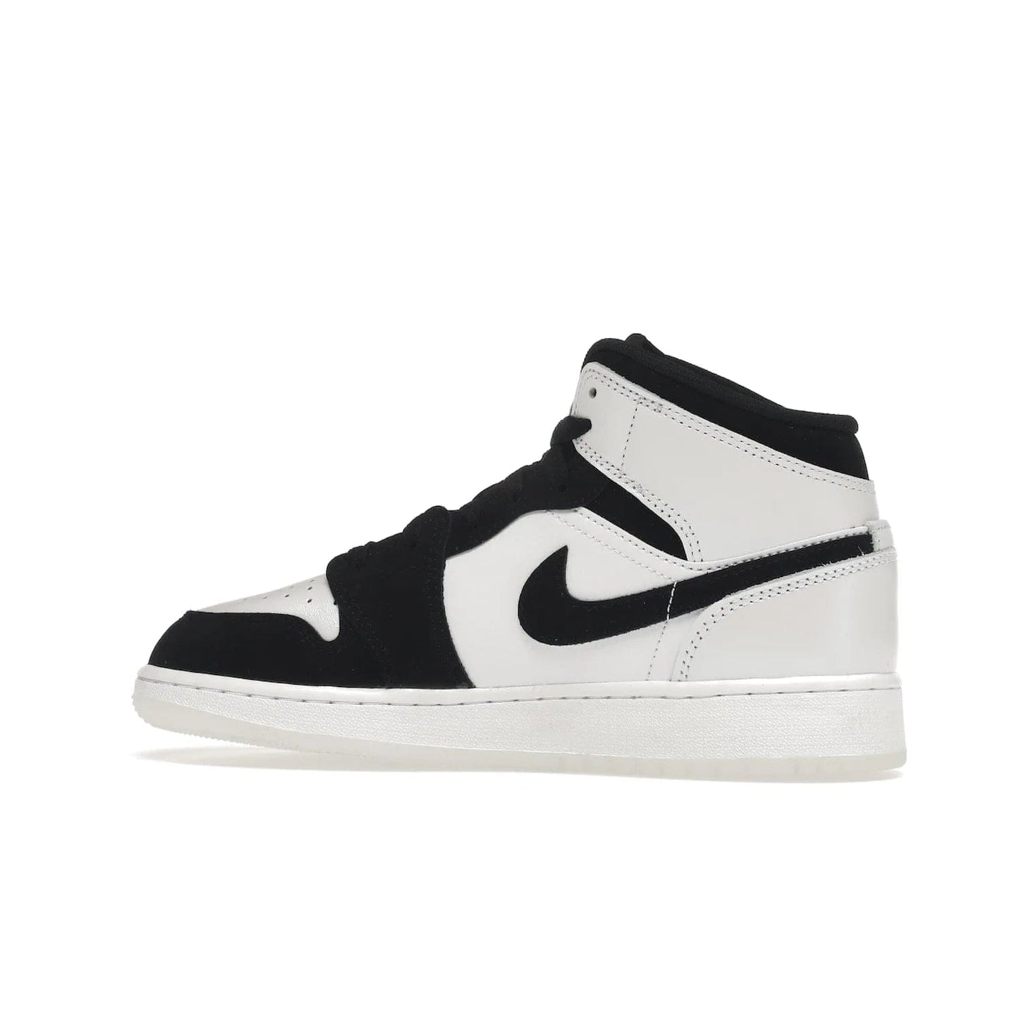 Jordan 1 Mid Diamond Shorts (GS) - Image 21 - Only at www.BallersClubKickz.com - Get the Jordan 1 Mid Diamond Shorts GS on 9th Feb 2022! Features a white, black & suede design with nylon tongue, stamped wings logo, rubber midsole & outsole. Only $100!