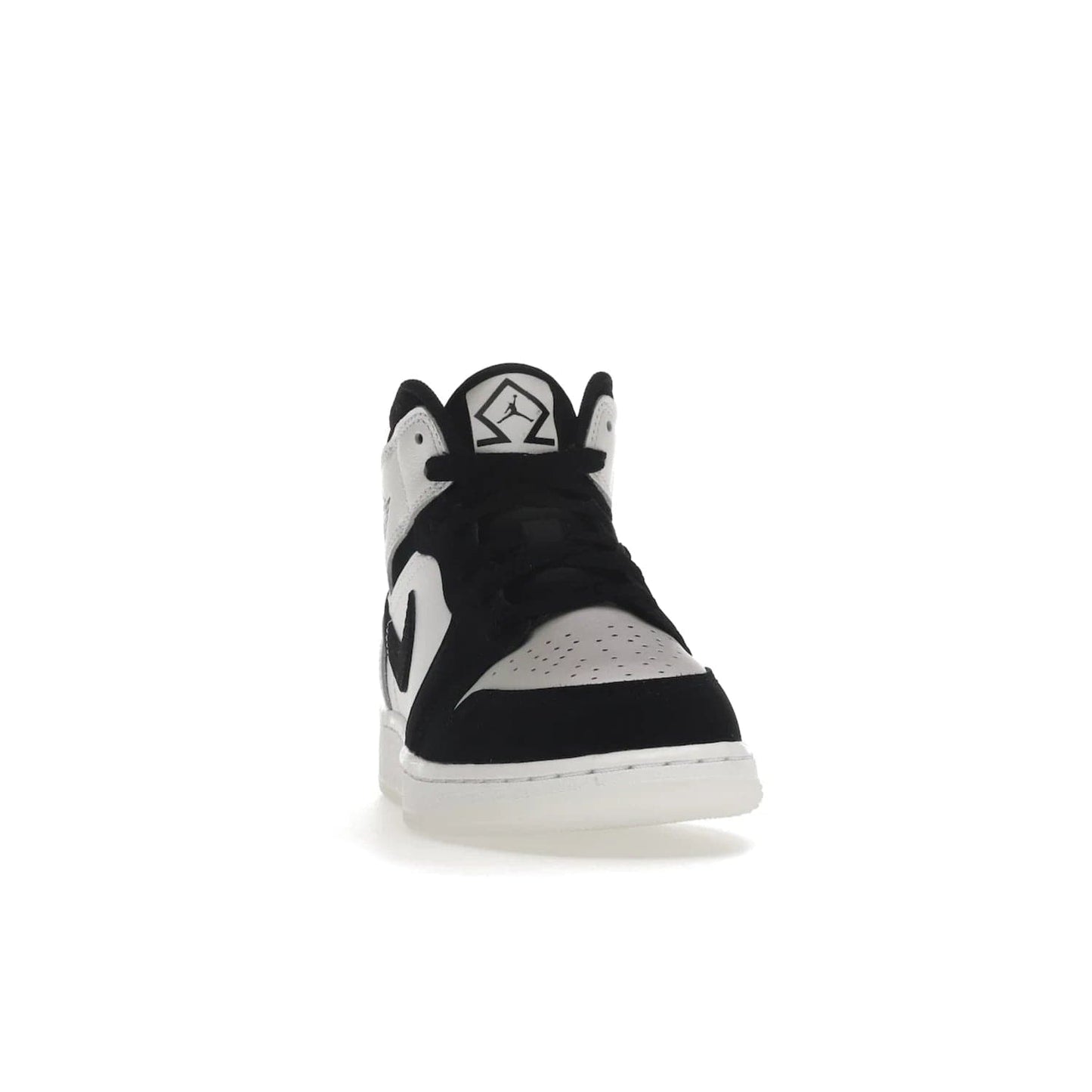 Jordan 1 Mid Diamond Shorts (GS) - Image 9 - Only at www.BallersClubKickz.com - Get the Jordan 1 Mid Diamond Shorts GS on 9th Feb 2022! Features a white, black & suede design with nylon tongue, stamped wings logo, rubber midsole & outsole. Only $100!