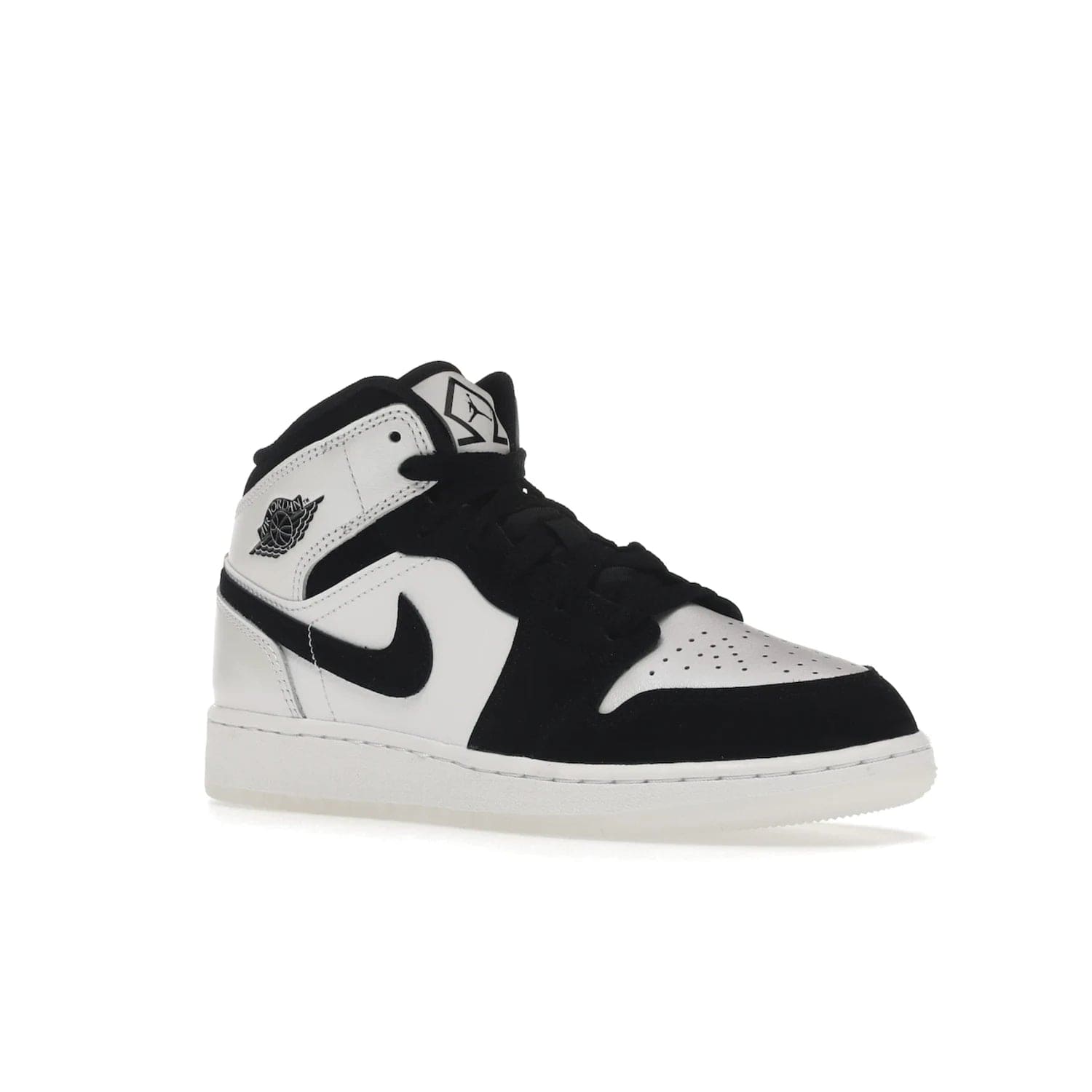 Jordan 1 Mid Diamond Shorts (GS) - Image 5 - Only at www.BallersClubKickz.com - Get the Jordan 1 Mid Diamond Shorts GS on 9th Feb 2022! Features a white, black & suede design with nylon tongue, stamped wings logo, rubber midsole & outsole. Only $100!