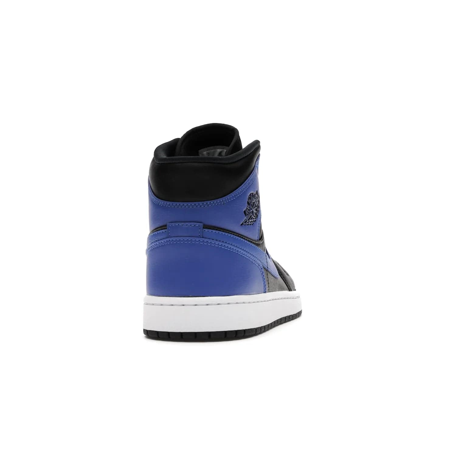 Jordan 1 Mid Hyper Royal Tumbled Leather - Image 29 - Only at www.BallersClubKickz.com - Iconic colorway of the Air Jordan 1 Mid Black Royal Tumbled Leather. Features a black tumbled leather upper, royal blue leather overlays, white midsole & black rubber outsole. Released December 2020. Adds premium style to any collection.