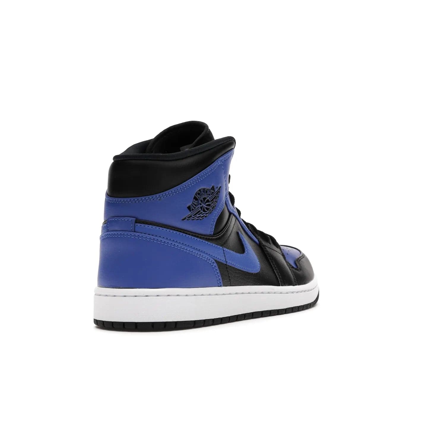 Jordan 1 Mid Hyper Royal Tumbled Leather - Image 31 - Only at www.BallersClubKickz.com - Iconic colorway of the Air Jordan 1 Mid Black Royal Tumbled Leather. Features a black tumbled leather upper, royal blue leather overlays, white midsole & black rubber outsole. Released December 2020. Adds premium style to any collection.