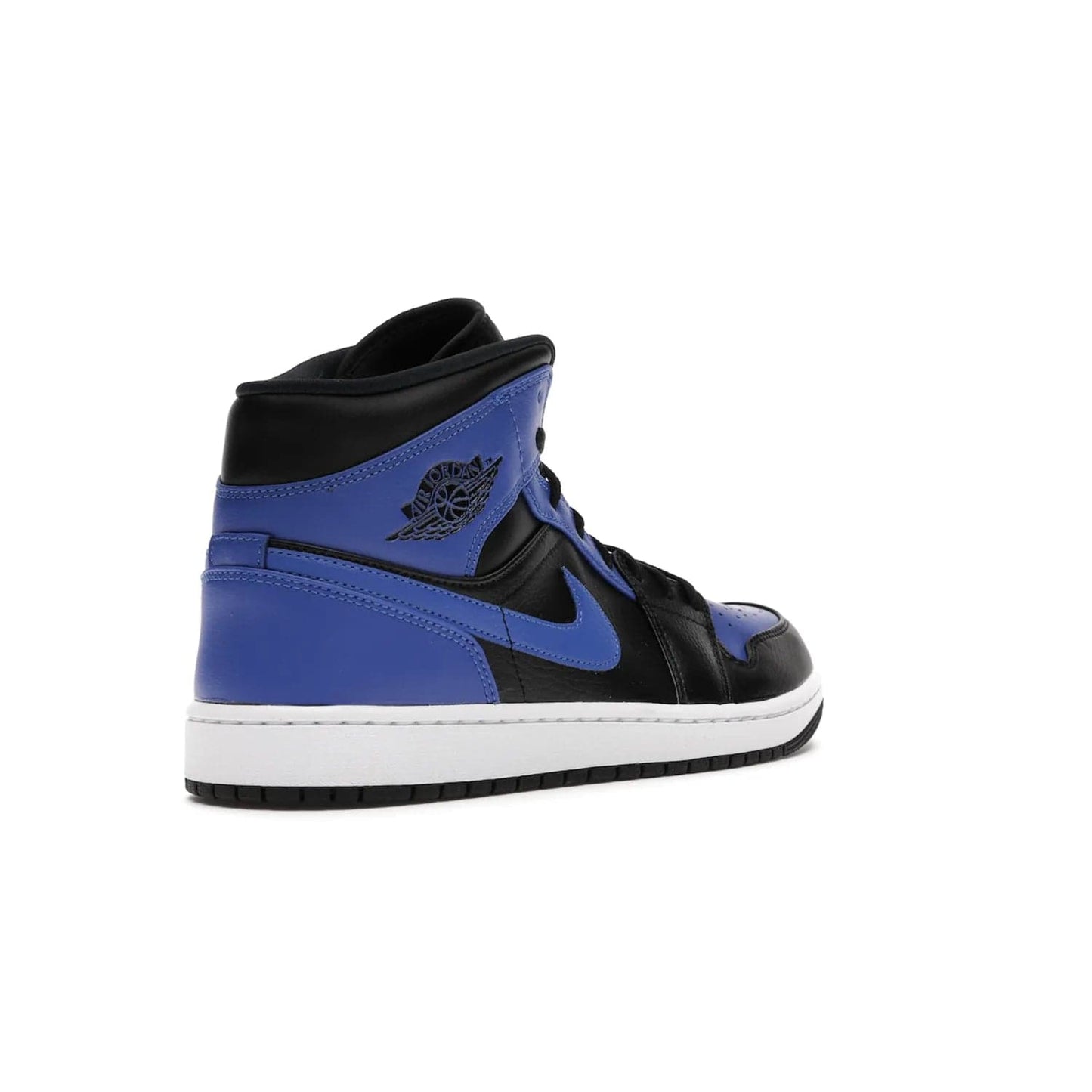 Jordan 1 Mid Hyper Royal Tumbled Leather - Image 32 - Only at www.BallersClubKickz.com - Iconic colorway of the Air Jordan 1 Mid Black Royal Tumbled Leather. Features a black tumbled leather upper, royal blue leather overlays, white midsole & black rubber outsole. Released December 2020. Adds premium style to any collection.
