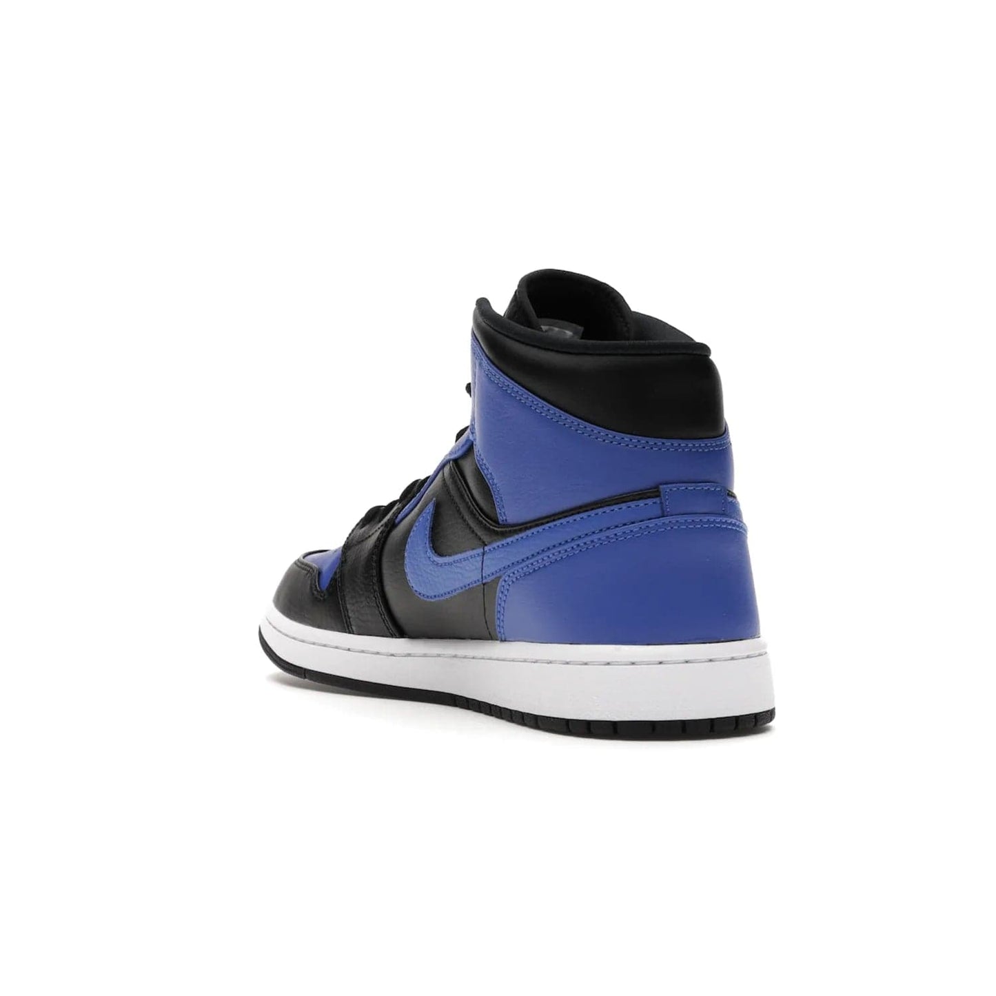 Jordan 1 Mid Hyper Royal Tumbled Leather - Image 25 - Only at www.BallersClubKickz.com - Iconic colorway of the Air Jordan 1 Mid Black Royal Tumbled Leather. Features a black tumbled leather upper, royal blue leather overlays, white midsole & black rubber outsole. Released December 2020. Adds premium style to any collection.