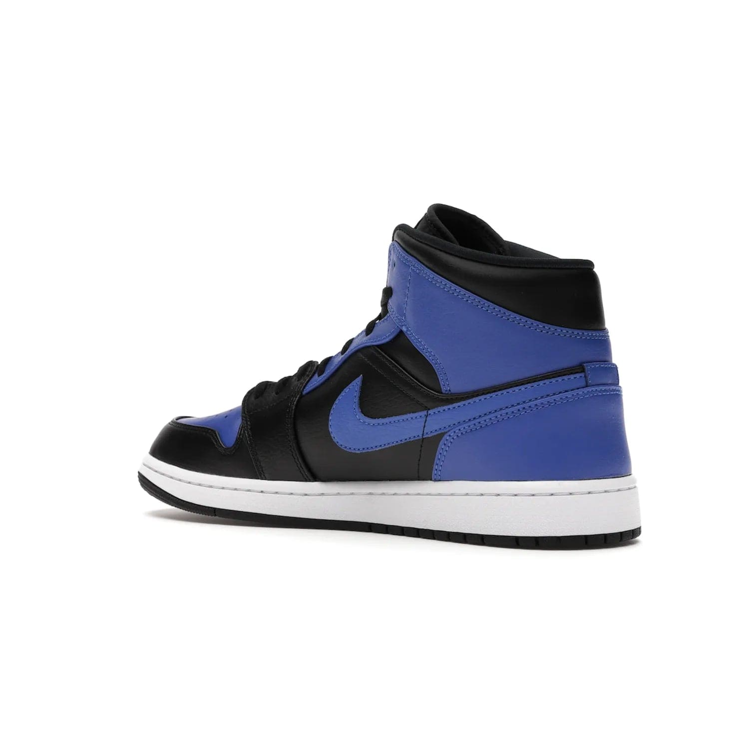Jordan 1 Mid Hyper Royal Tumbled Leather - Image 23 - Only at www.BallersClubKickz.com - Iconic colorway of the Air Jordan 1 Mid Black Royal Tumbled Leather. Features a black tumbled leather upper, royal blue leather overlays, white midsole & black rubber outsole. Released December 2020. Adds premium style to any collection.
