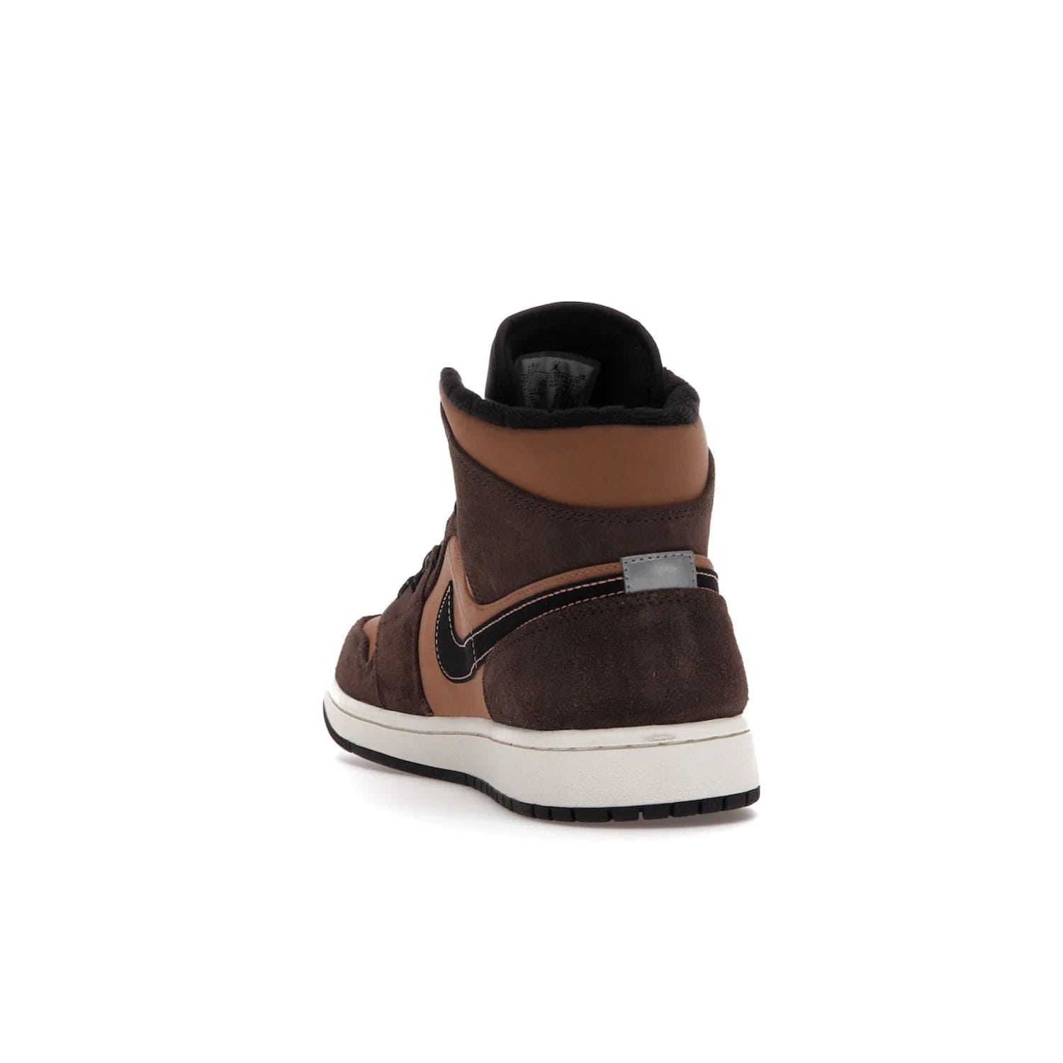 Jordan 1 Mid SE Dark Chocolate - Image 26 - Only at www.BallersClubKickz.com - This fashionable and functional Jordan 1 Mid SE Dark Chocolate features a light brown Durabuck upper, dark brown suede overlays, black Swoosh logos and reflective patch at heel. A must-have for any sneakerhead!
