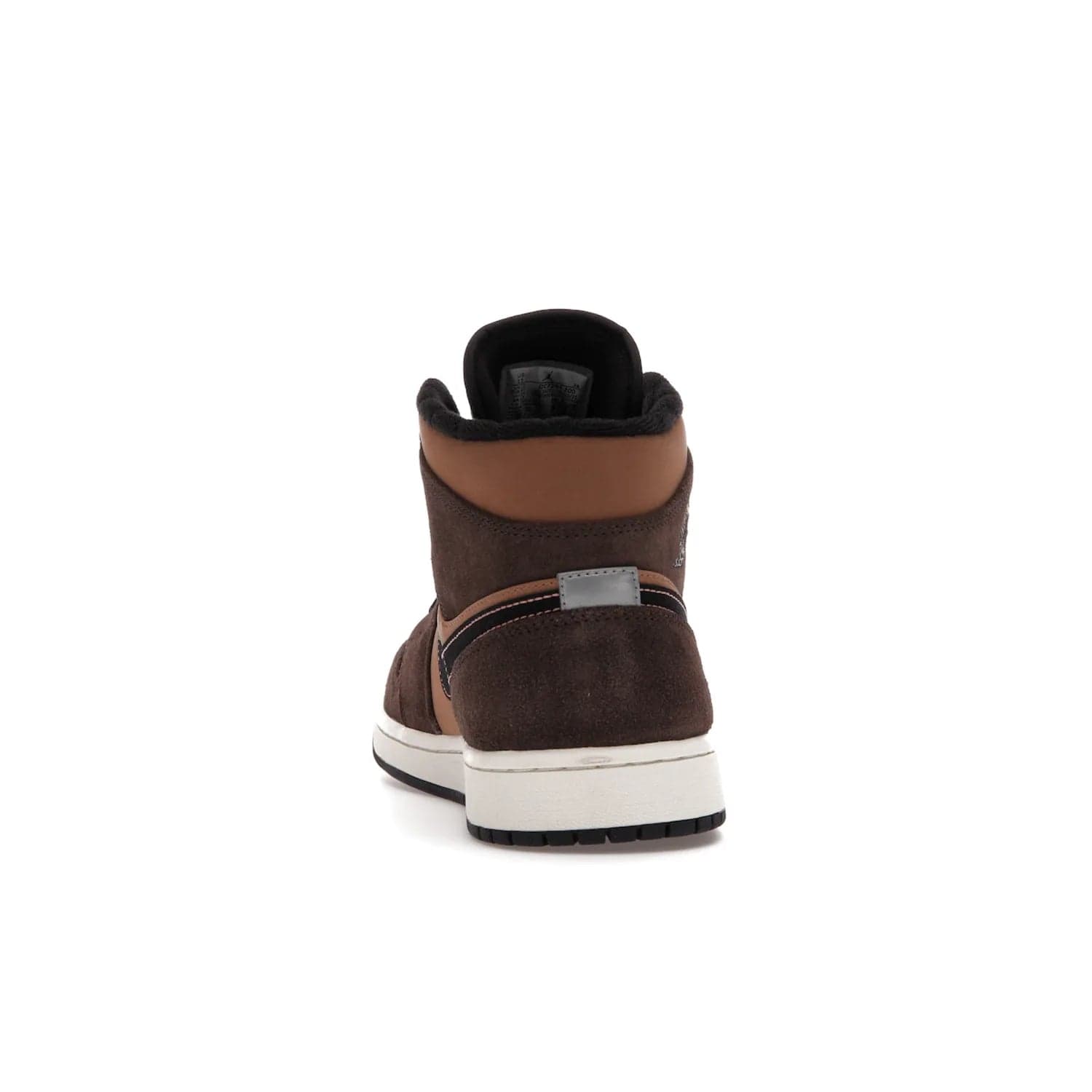 Jordan 1 Mid SE Dark Chocolate - Image 27 - Only at www.BallersClubKickz.com - This fashionable and functional Jordan 1 Mid SE Dark Chocolate features a light brown Durabuck upper, dark brown suede overlays, black Swoosh logos and reflective patch at heel. A must-have for any sneakerhead!