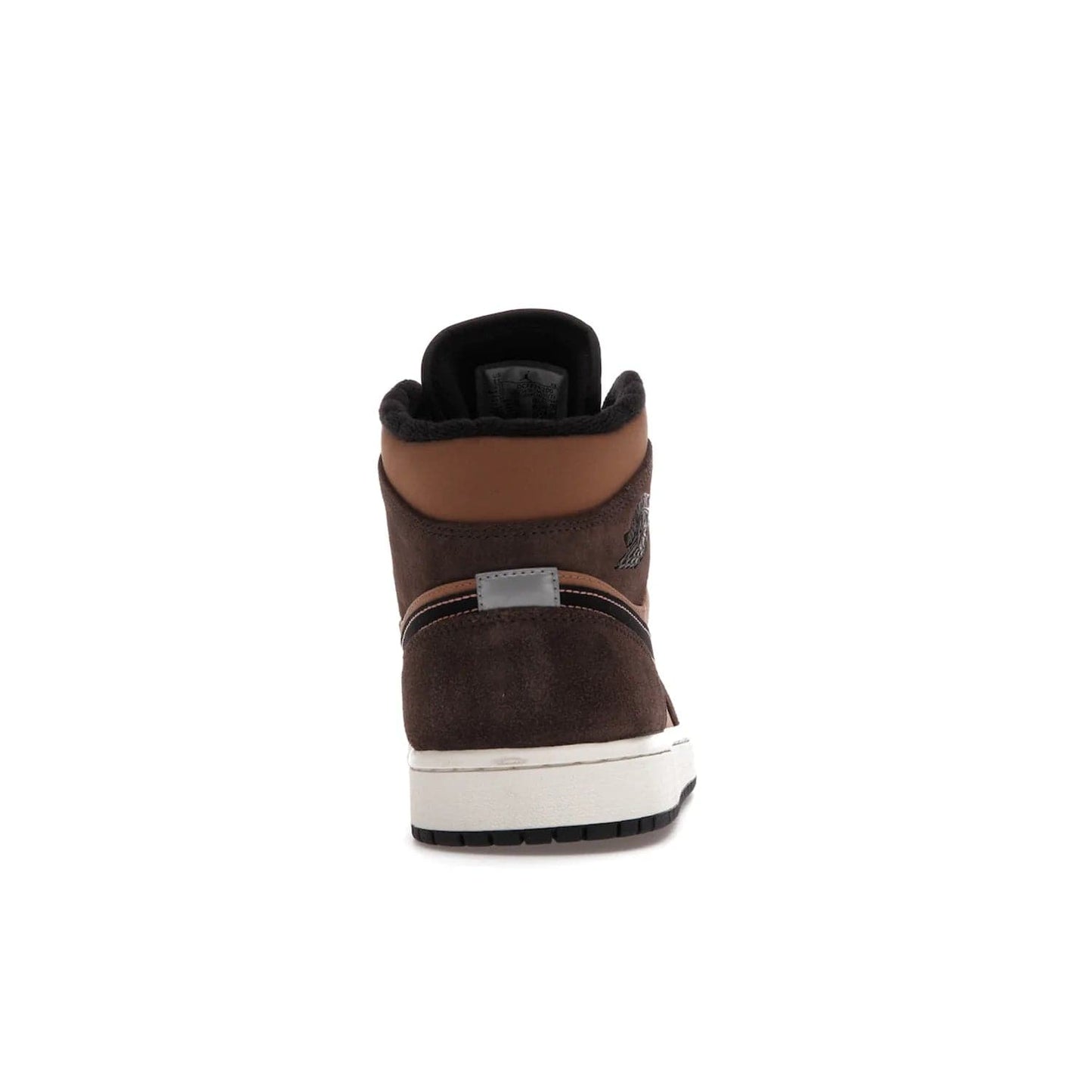 Jordan 1 Mid SE Dark Chocolate - Image 28 - Only at www.BallersClubKickz.com - This fashionable and functional Jordan 1 Mid SE Dark Chocolate features a light brown Durabuck upper, dark brown suede overlays, black Swoosh logos and reflective patch at heel. A must-have for any sneakerhead!