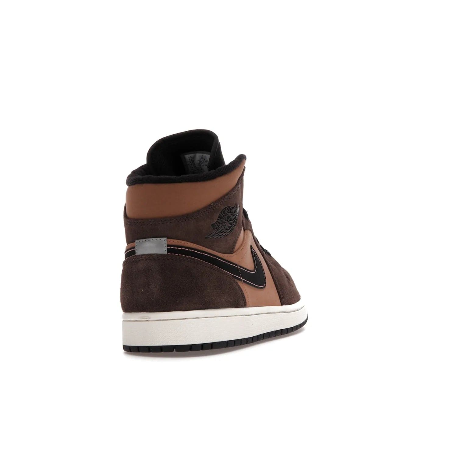 Jordan 1 Mid SE Dark Chocolate - Image 30 - Only at www.BallersClubKickz.com - This fashionable and functional Jordan 1 Mid SE Dark Chocolate features a light brown Durabuck upper, dark brown suede overlays, black Swoosh logos and reflective patch at heel. A must-have for any sneakerhead!