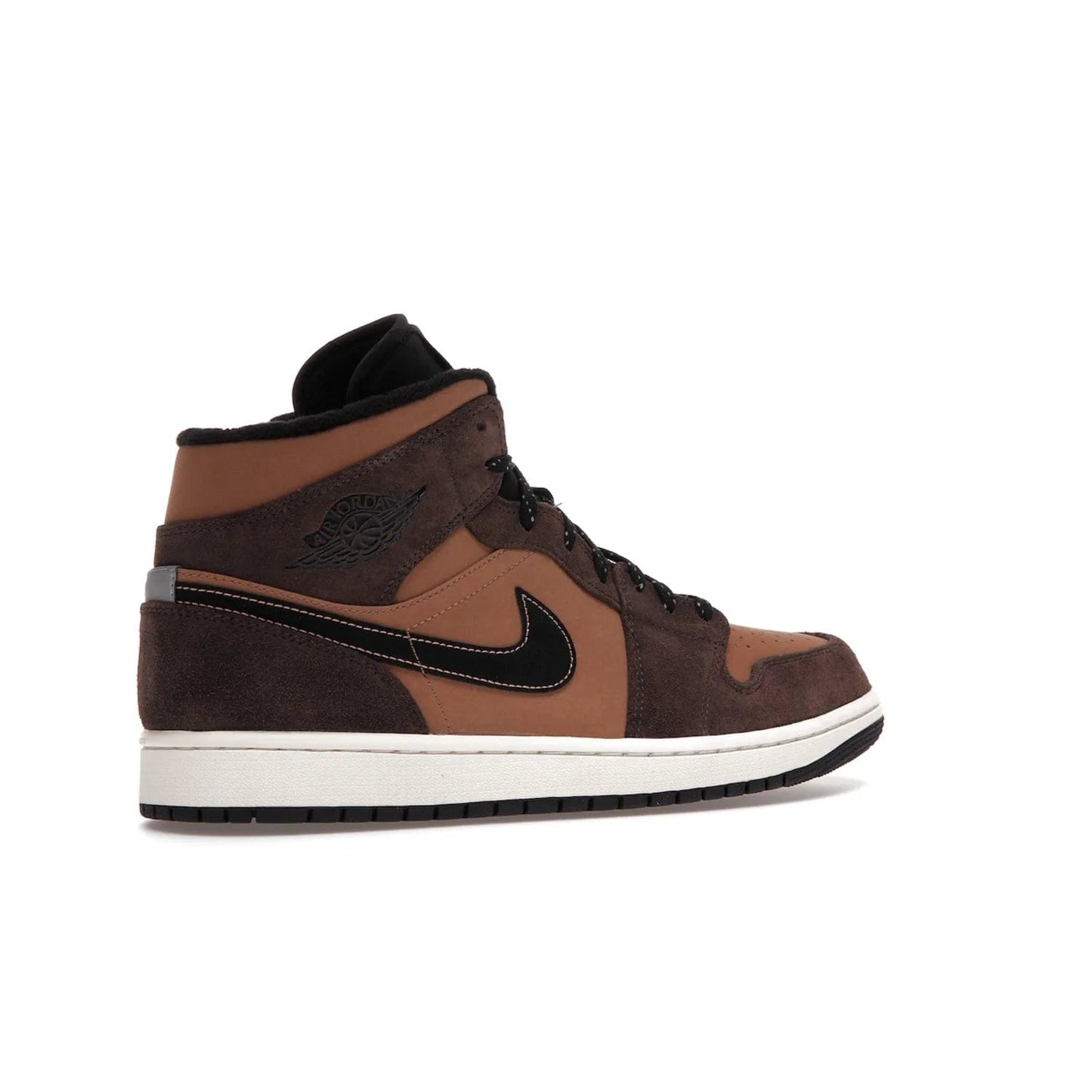 Jordan 1 Mid SE Dark Chocolate - Image 34 - Only at www.BallersClubKickz.com - This fashionable and functional Jordan 1 Mid SE Dark Chocolate features a light brown Durabuck upper, dark brown suede overlays, black Swoosh logos and reflective patch at heel. A must-have for any sneakerhead!