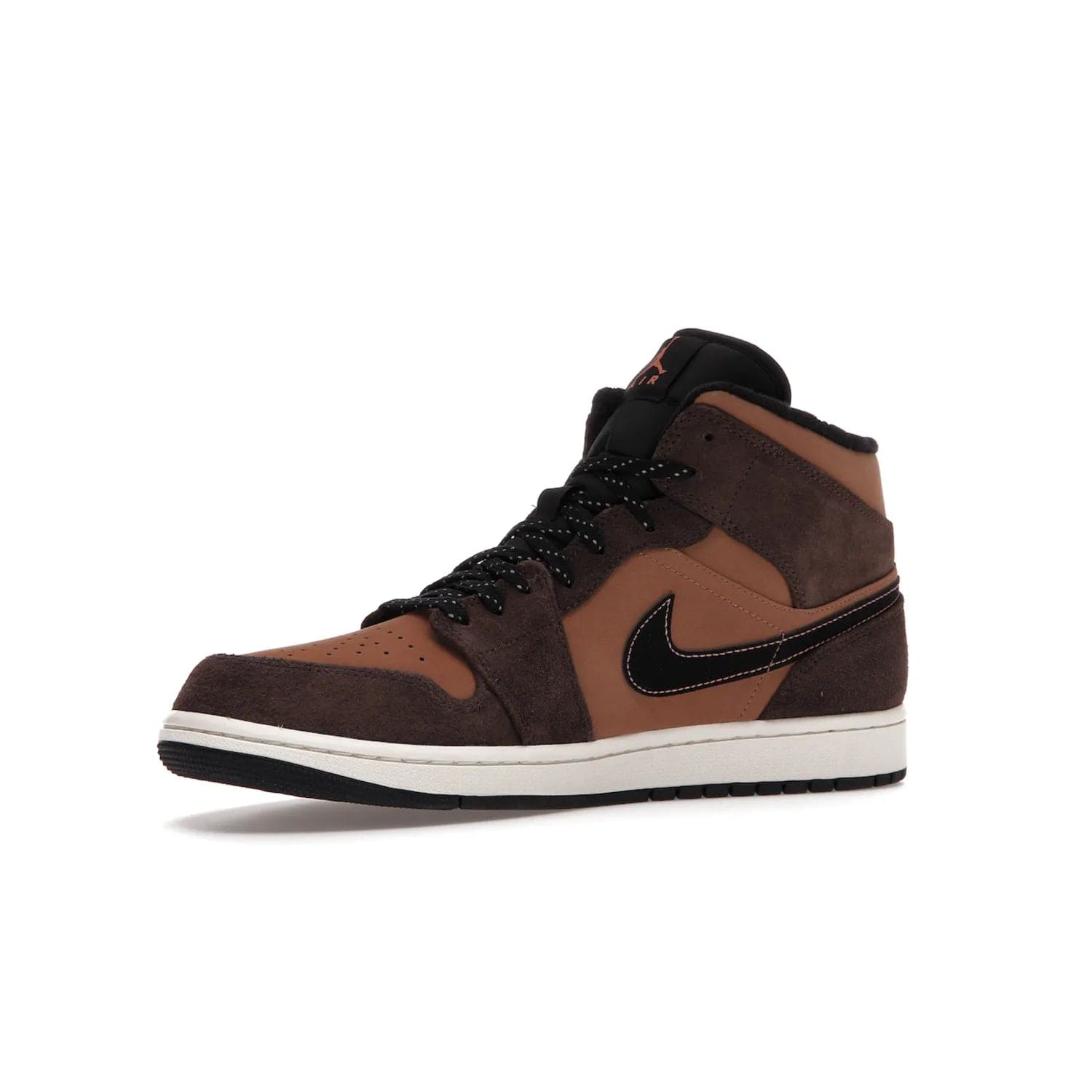 Jordan 1 Mid SE Dark Chocolate - Image 16 - Only at www.BallersClubKickz.com - This fashionable and functional Jordan 1 Mid SE Dark Chocolate features a light brown Durabuck upper, dark brown suede overlays, black Swoosh logos and reflective patch at heel. A must-have for any sneakerhead!
