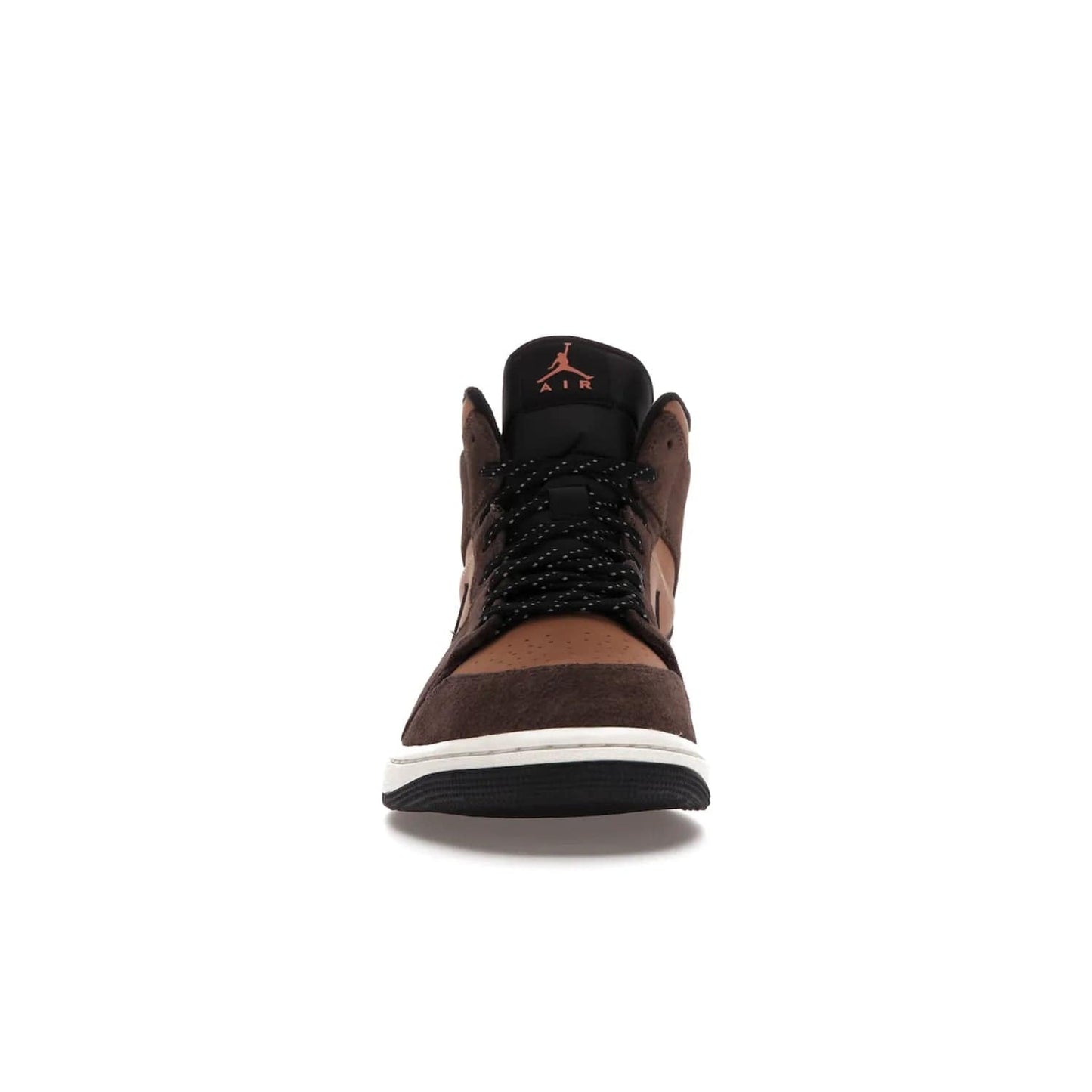 Jordan 1 Mid SE Dark Chocolate - Image 10 - Only at www.BallersClubKickz.com - This fashionable and functional Jordan 1 Mid SE Dark Chocolate features a light brown Durabuck upper, dark brown suede overlays, black Swoosh logos and reflective patch at heel. A must-have for any sneakerhead!