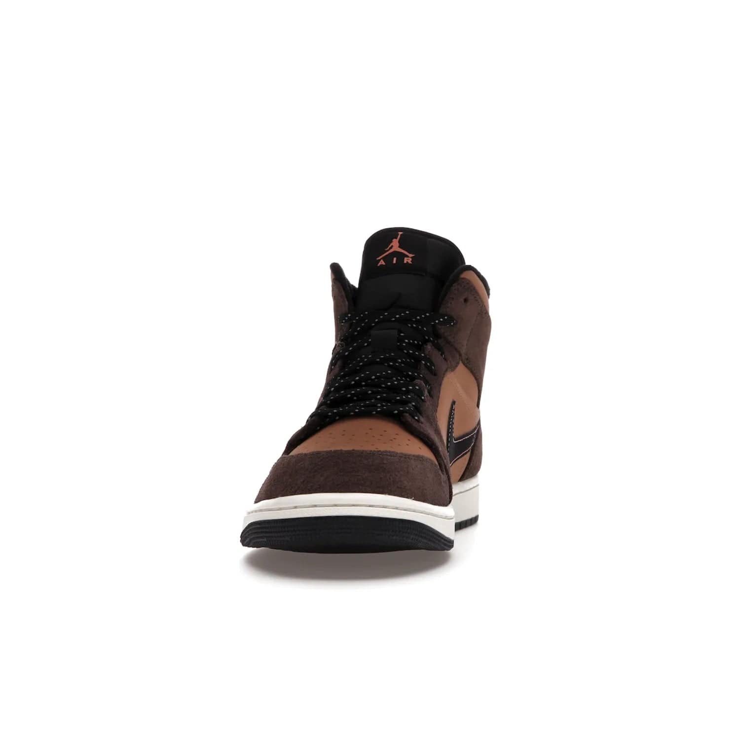 Jordan 1 Mid SE Dark Chocolate - Image 11 - Only at www.BallersClubKickz.com - This fashionable and functional Jordan 1 Mid SE Dark Chocolate features a light brown Durabuck upper, dark brown suede overlays, black Swoosh logos and reflective patch at heel. A must-have for any sneakerhead!