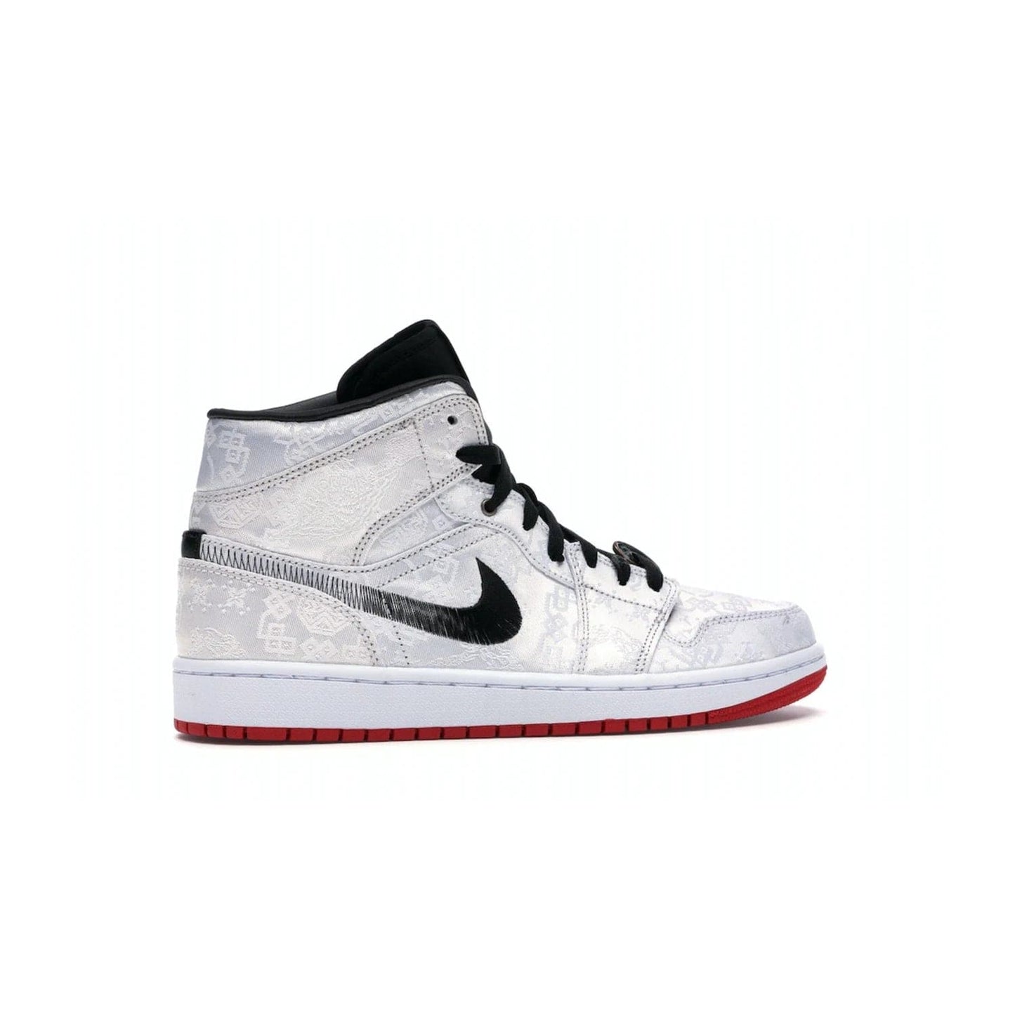 Jordan 1 Mid SE Fearless Edison Chen CLOT - Image 35 - Only at www.BallersClubKickz.com - Iconic mid-top sneakers with intricate Chinese-inspired detailing. From the Fearless pack designed by Edison Chen, the Jordan 1 Mid SE is a powerful representation of fashion and culture. White woven nylon upper with a fadeaway Swoosh and black detailing. Released in December 2019, a true classic.