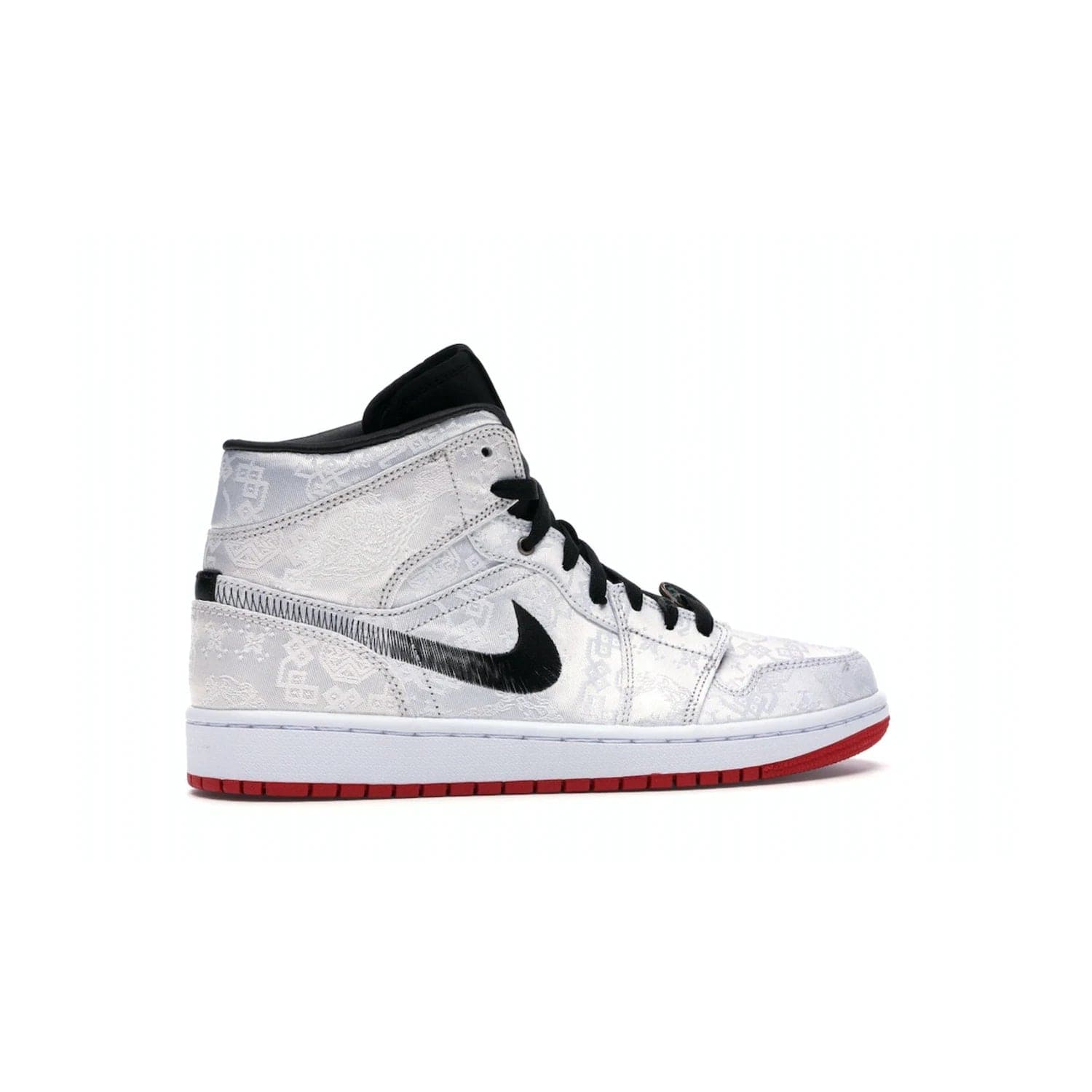 Jordan 1 Mid SE Fearless Edison Chen CLOT - Image 35 - Only at www.BallersClubKickz.com - Iconic mid-top sneakers with intricate Chinese-inspired detailing. From the Fearless pack designed by Edison Chen, the Jordan 1 Mid SE is a powerful representation of fashion and culture. White woven nylon upper with a fadeaway Swoosh and black detailing. Released in December 2019, a true classic.