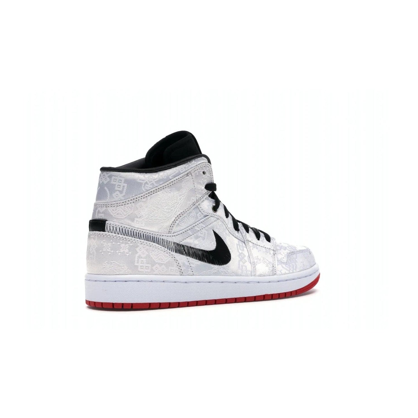 Jordan 1 Mid SE Fearless Edison Chen CLOT - Image 33 - Only at www.BallersClubKickz.com - Iconic mid-top sneakers with intricate Chinese-inspired detailing. From the Fearless pack designed by Edison Chen, the Jordan 1 Mid SE is a powerful representation of fashion and culture. White woven nylon upper with a fadeaway Swoosh and black detailing. Released in December 2019, a true classic.